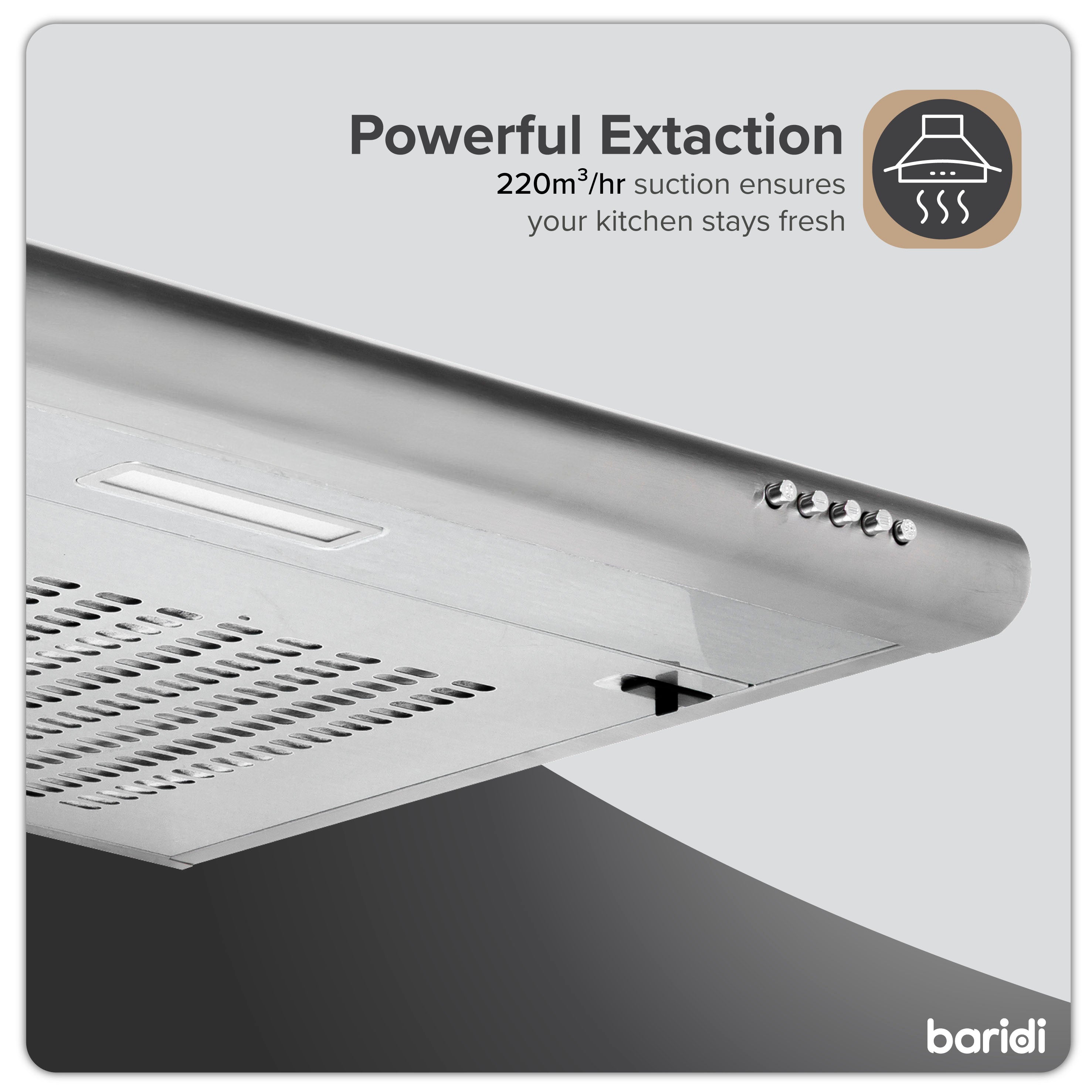 Baridi 60cm Visor Cooker Hood Extractor Fan for Undercabinets, Stainless Steel - DH108