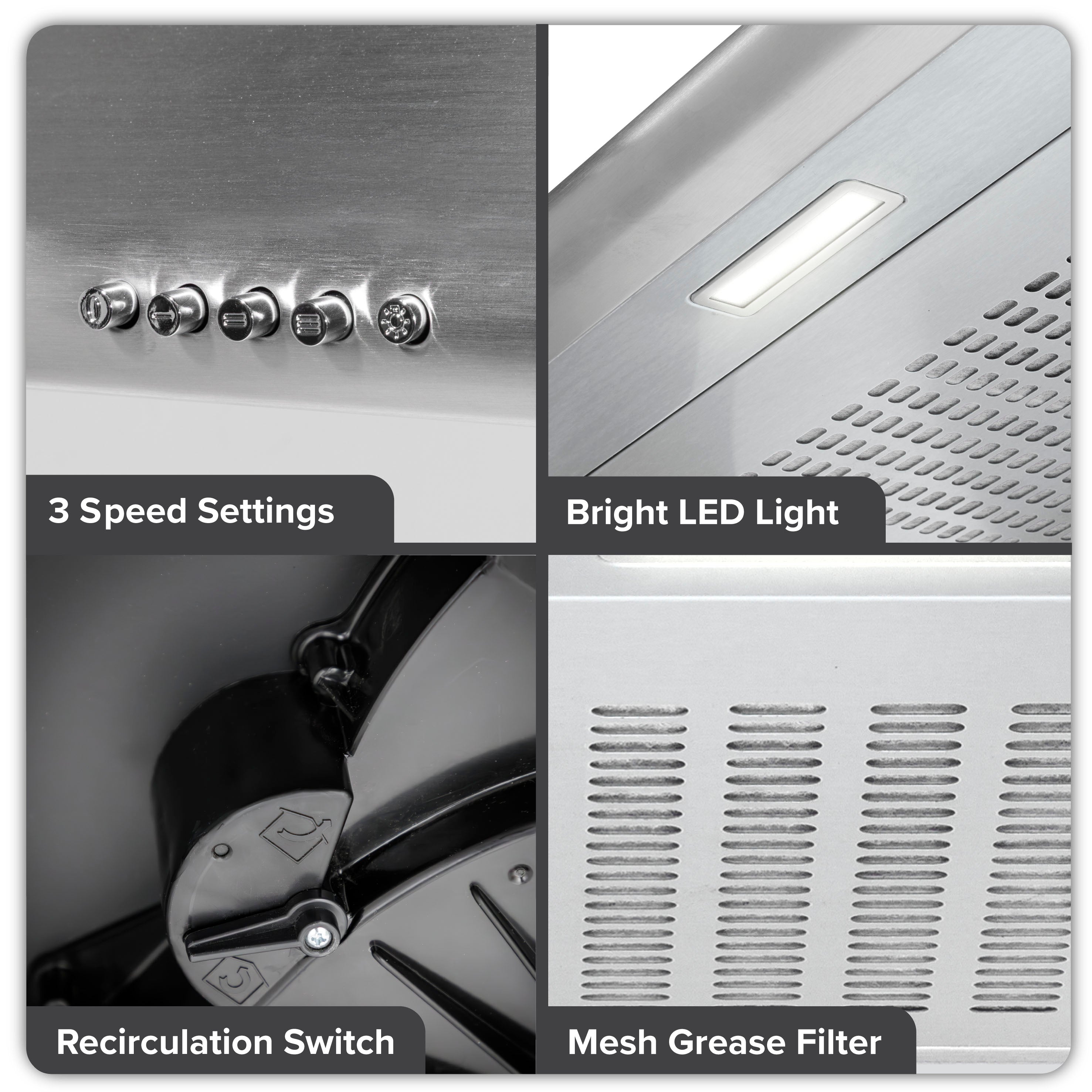 Baridi 60cm Visor Cooker Hood Extractor Fan for Undercabinets, Stainless Steel - DH108