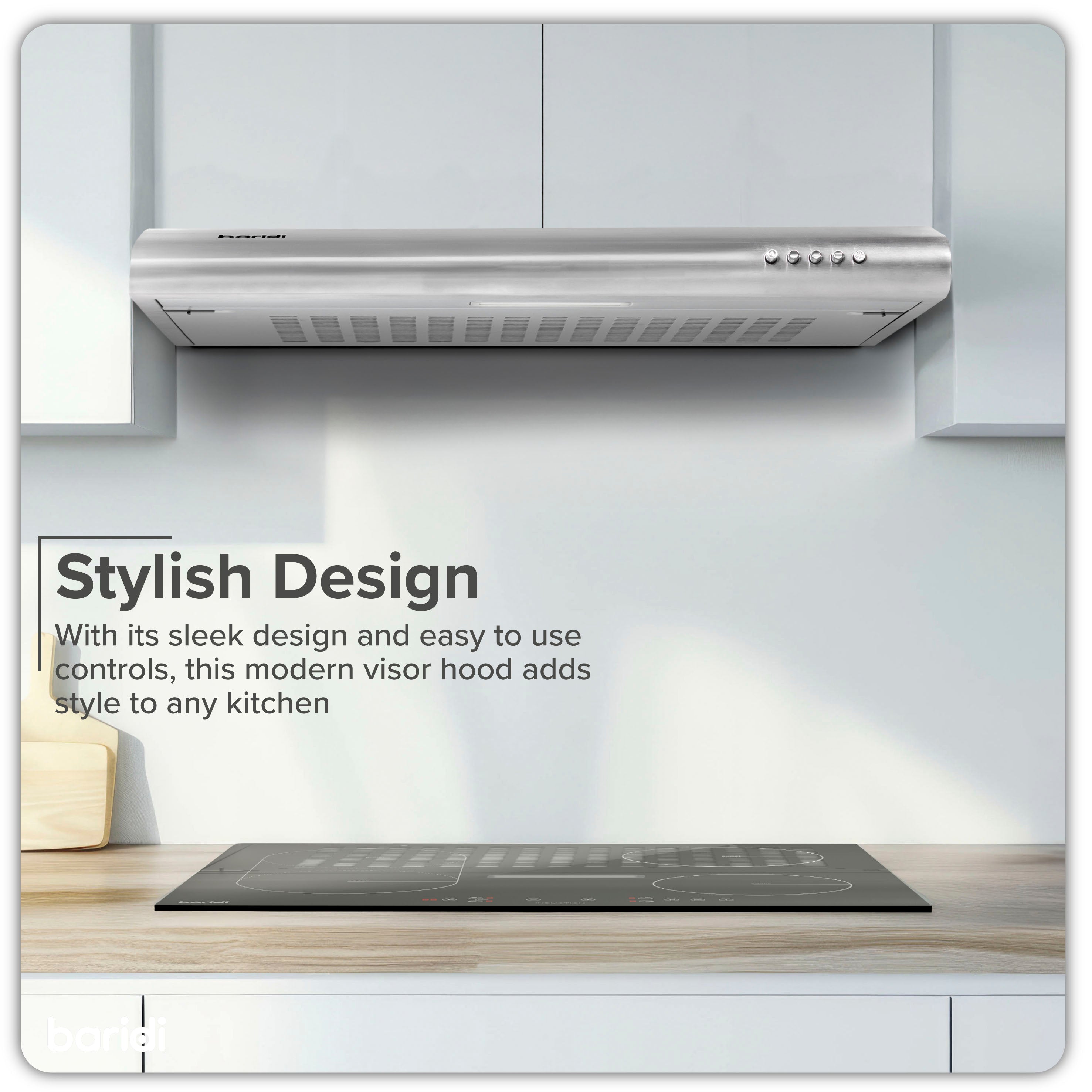 Baridi 60cm Visor Cooker Hood Extractor Fan for Undercabinets, Stainless Steel - DH108