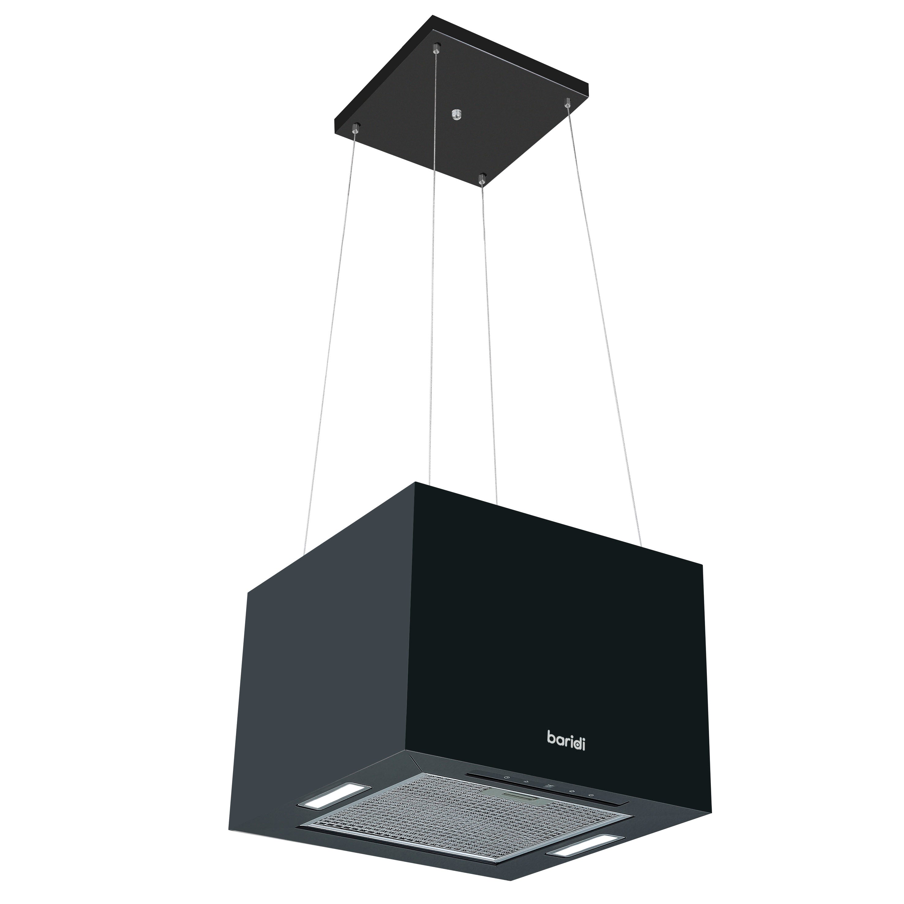 Baridi Island Cooker Hood, Square, 40cm, 3-Speed, Black - DH109