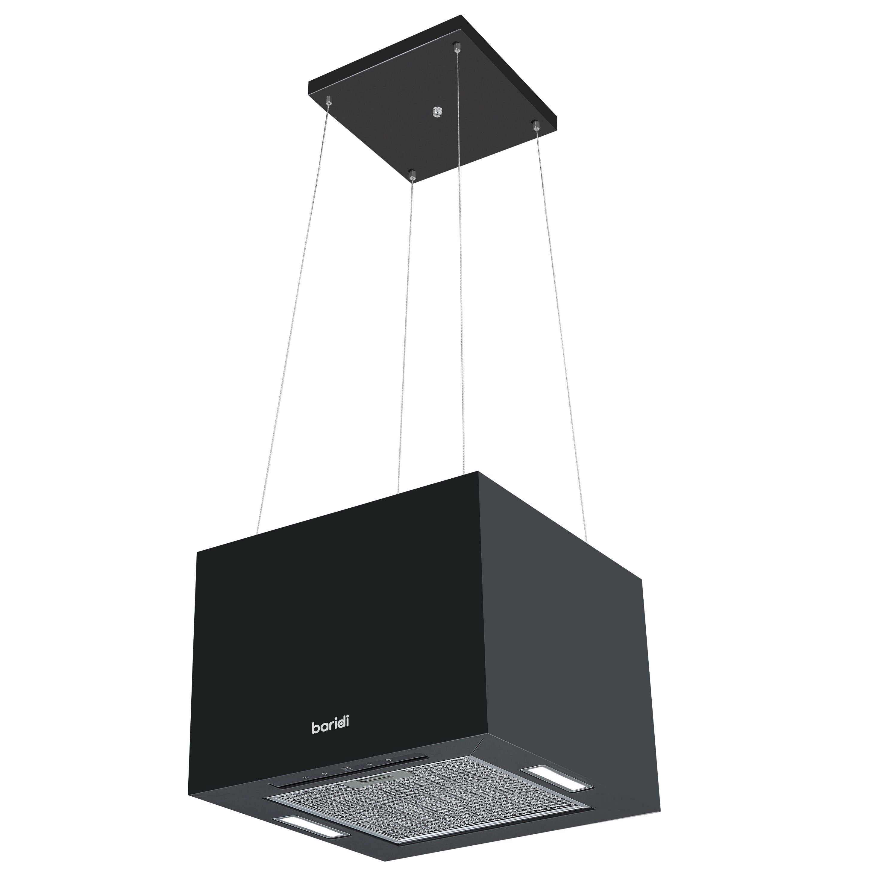 Baridi Island Cooker Hood, Square, 40cm, 3-Speed, Black - DH109