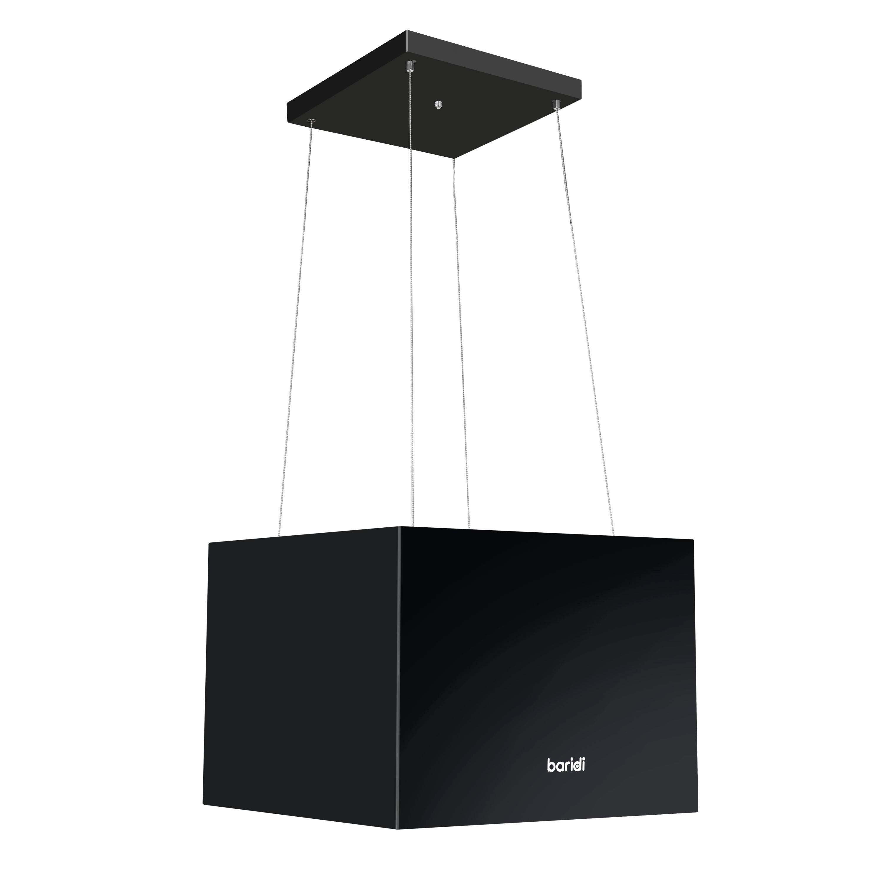 Baridi Island Cooker Hood, Square, 40cm, 3-Speed, Black - DH109