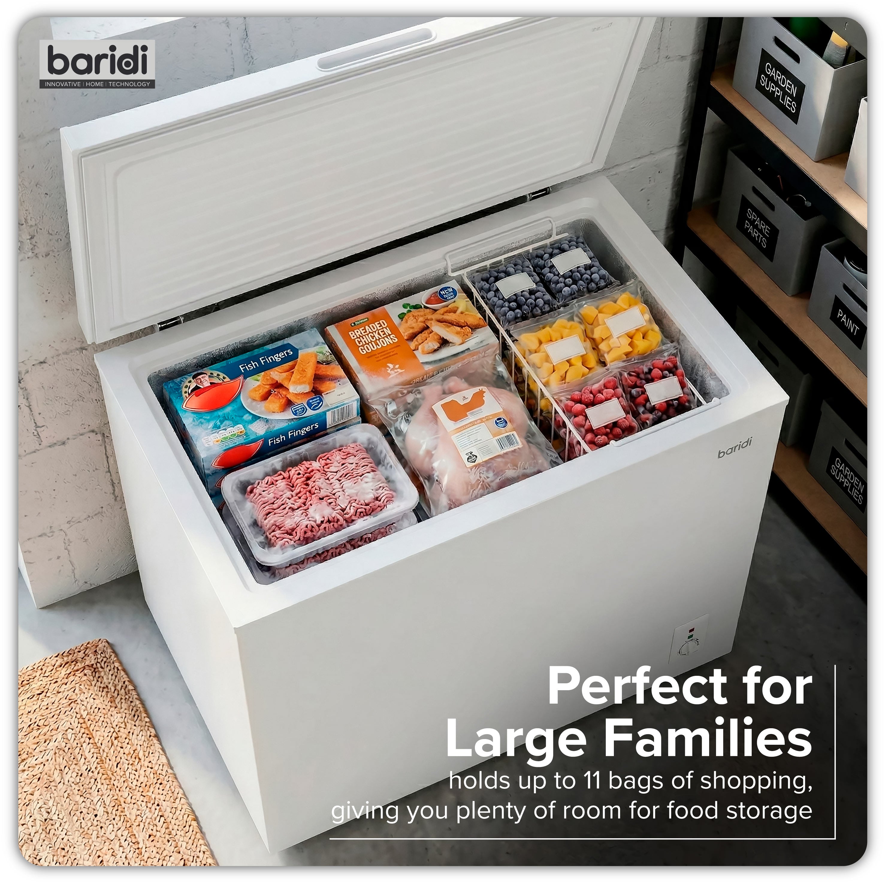 Baridi Freestanding Chest Freezer, 199L, Garage and Outbuilding Safe, Thermostat, White - DH111