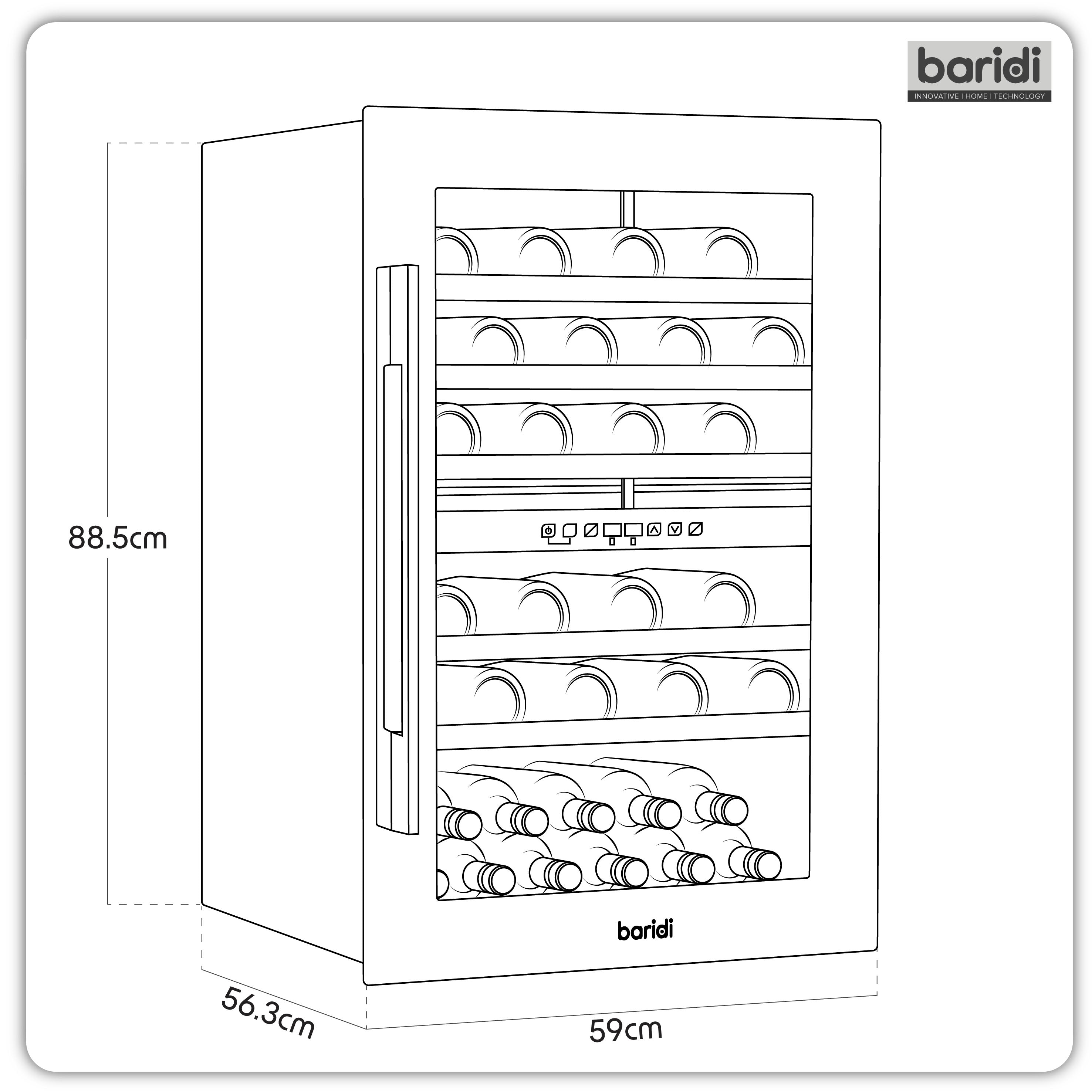 Baridi 60cm Built-In 57 Bottle Dual Zone Wine Cooler with Beech Wood Shelves - Black - DH118