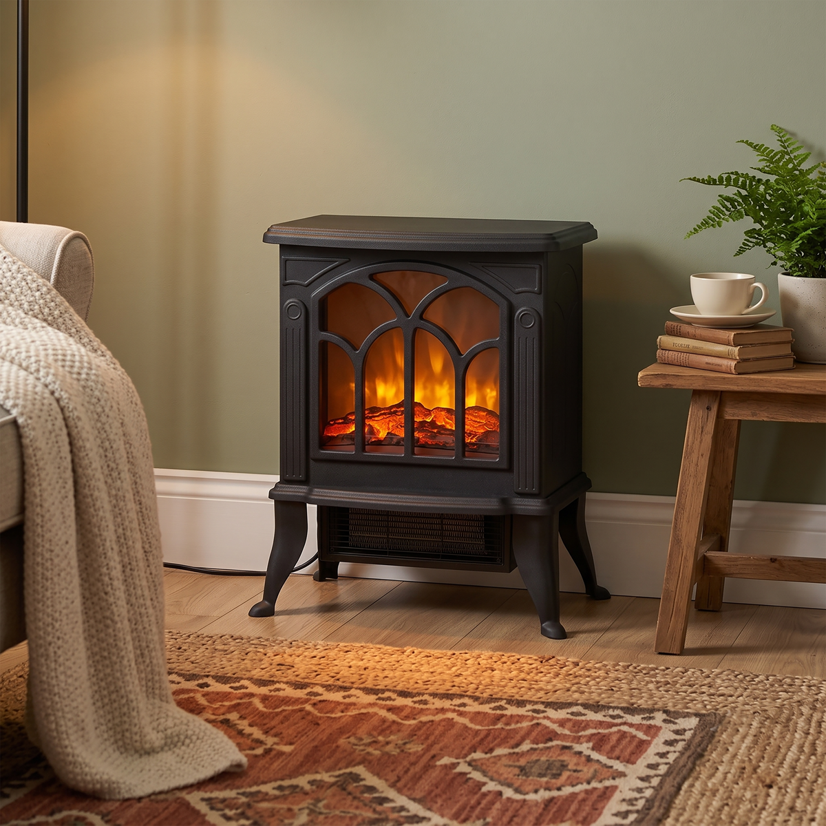 Baridi Electric Stove Heater Fireplace with LED Log Flame Effect 1800W, Black - DH121