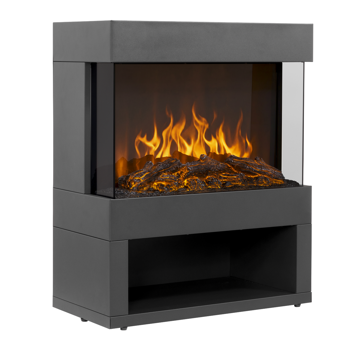 Baridi Electric Stove Heater Fireplace with LED Log Flame Effect & Wood Storage 1800W, Black - DH122