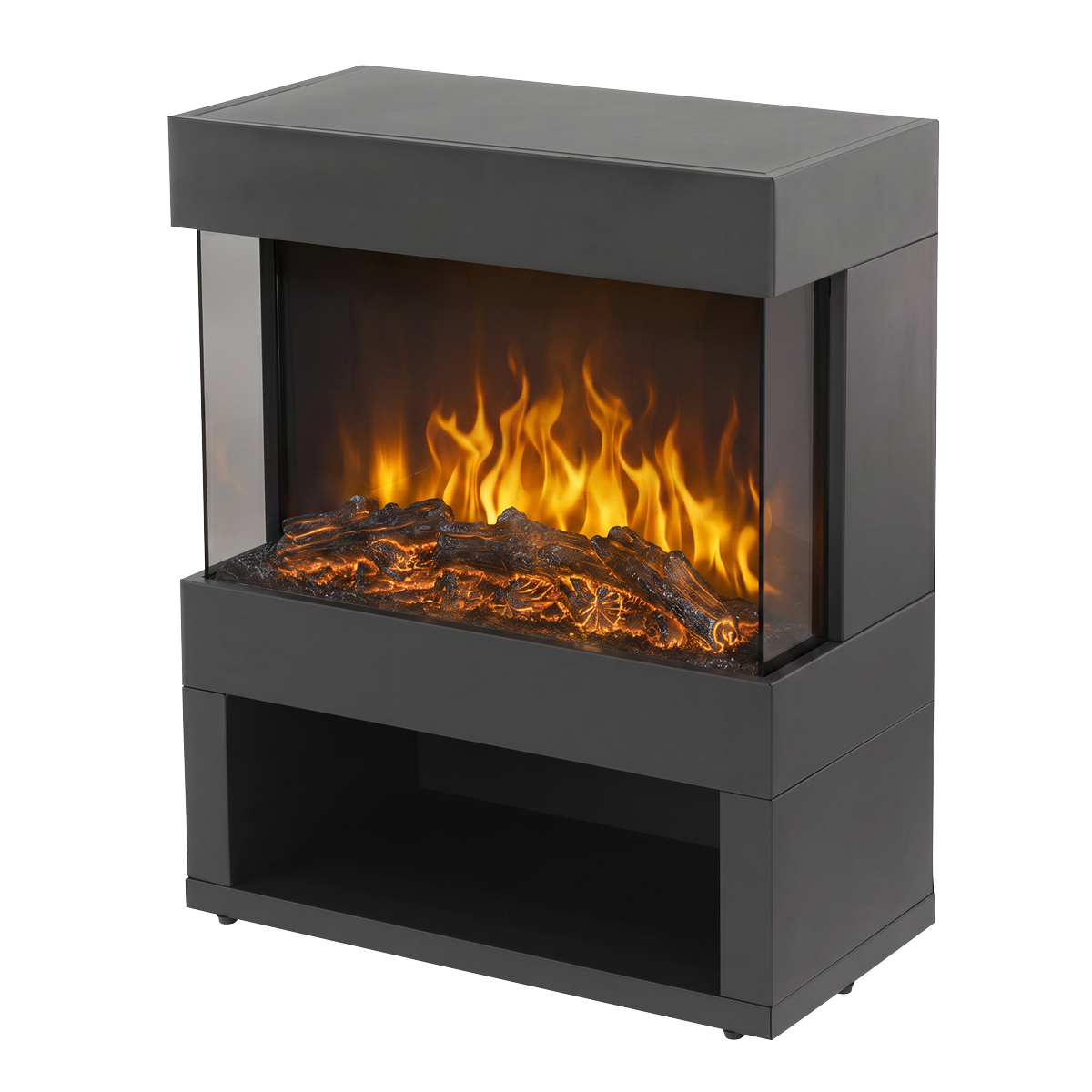 Baridi Electric Stove Heater Fireplace with LED Log Flame Effect & Wood Storage 1800W, Black - DH122