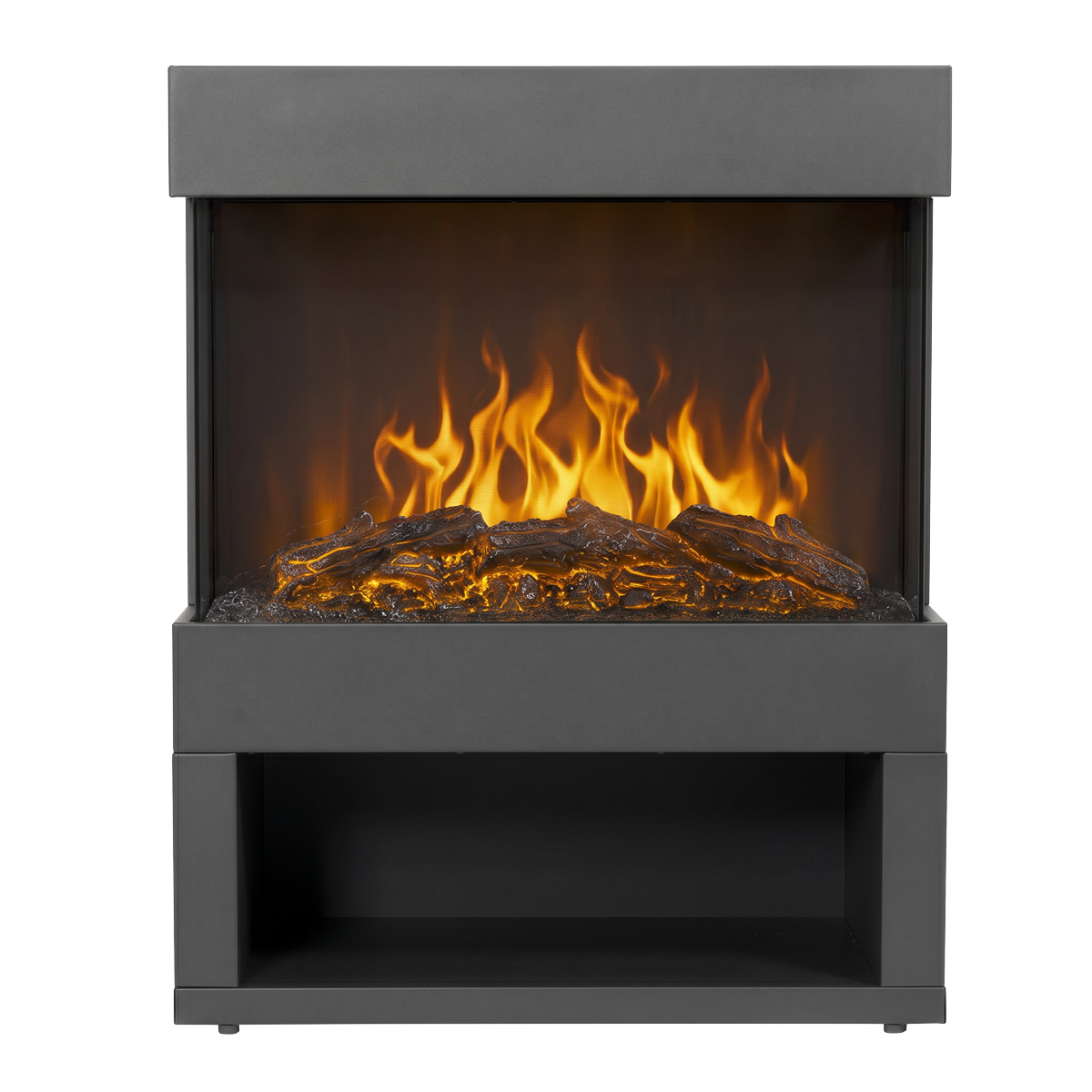 Baridi Electric Stove Heater Fireplace with LED Log Flame Effect & Wood Storage 1800W, Black - DH122