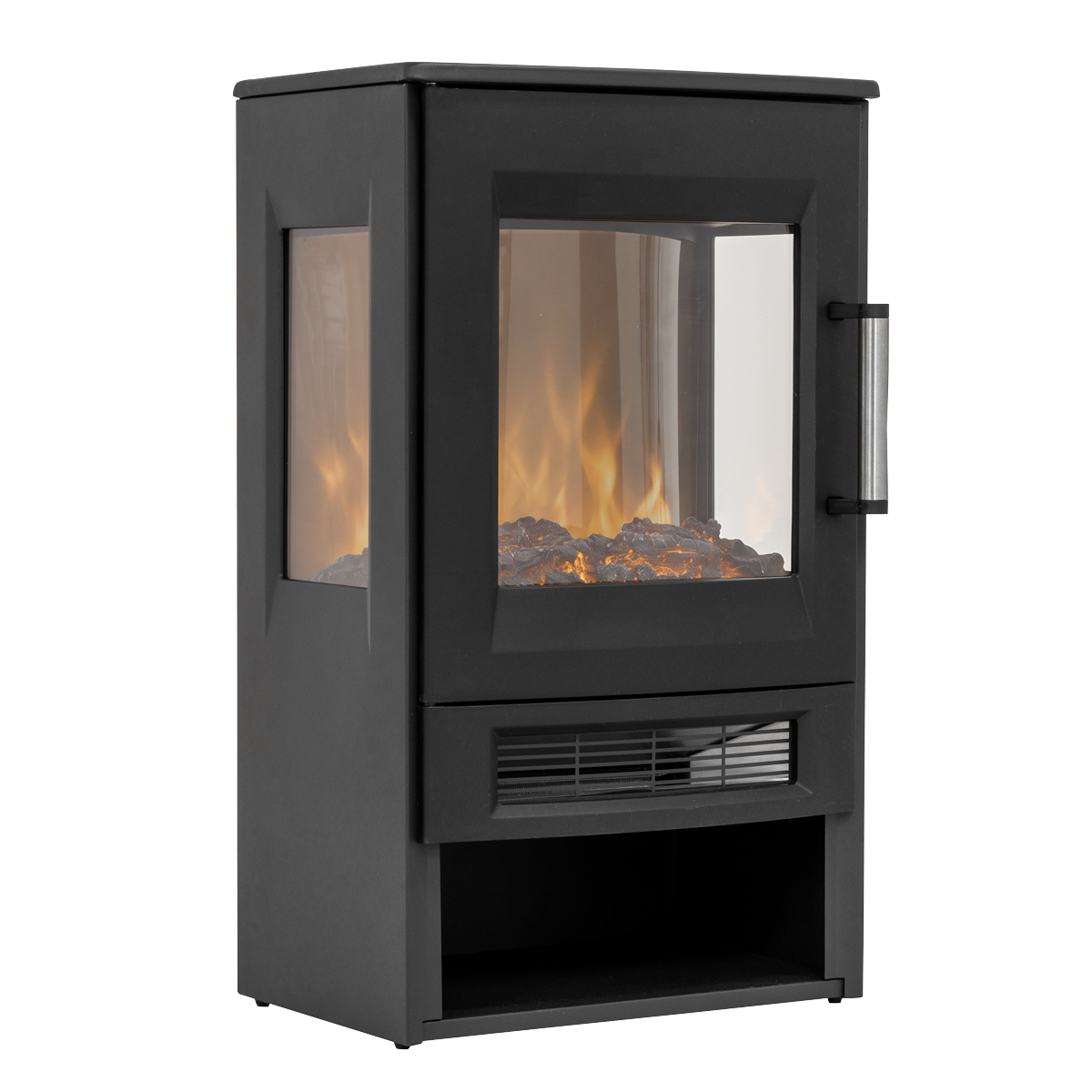 Baridi Electric Panoramic Stove Heater with LED Flame Effect & Log Storage 1800W, Black - DH123