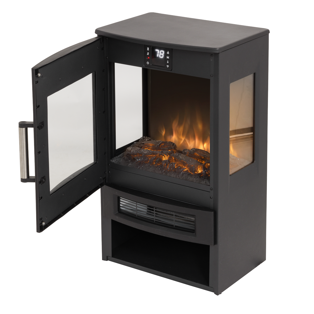 Baridi Electric Panoramic Stove Heater with LED Flame Effect & Log Storage 1800W, Black - DH123