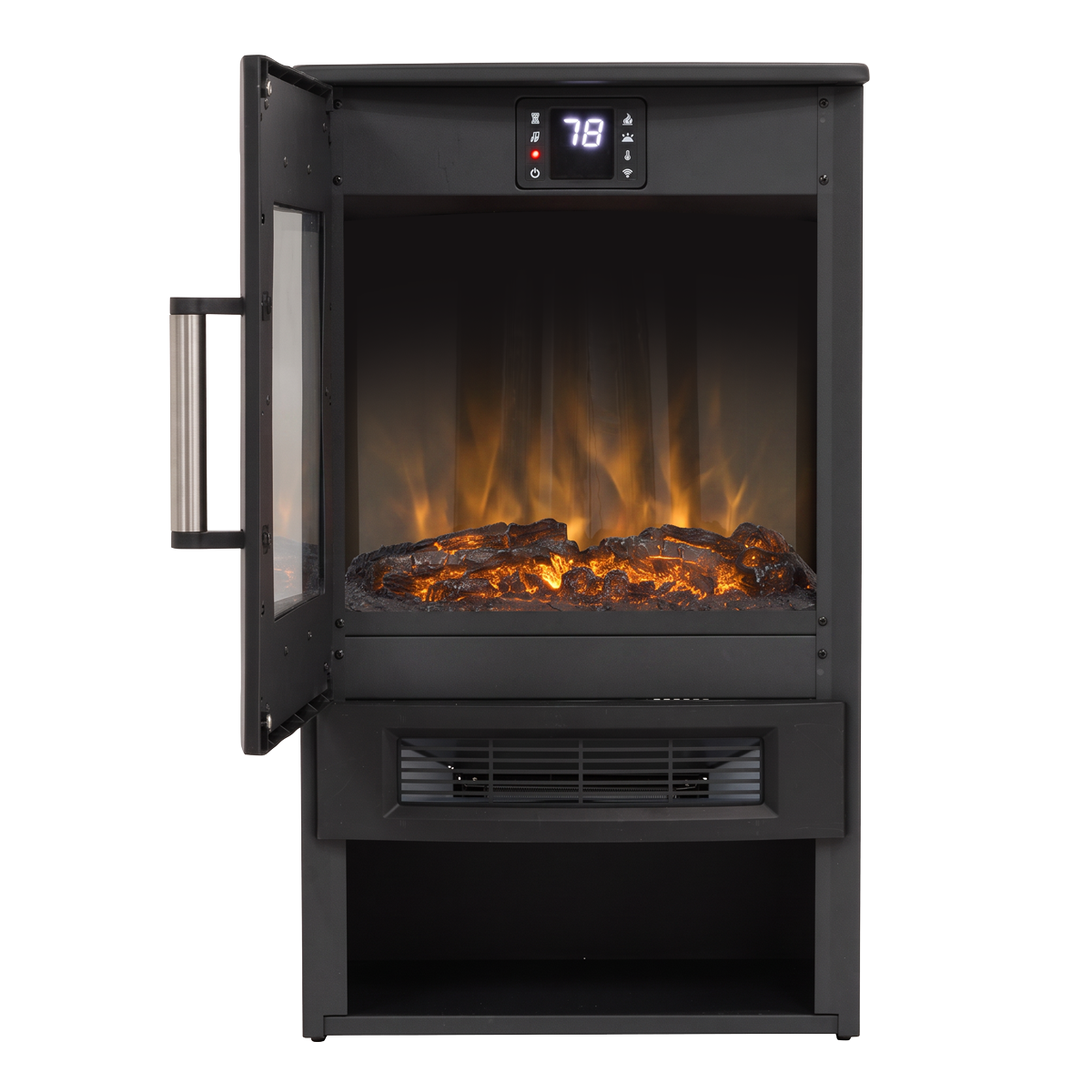 Baridi Electric Panoramic Stove Heater with LED Flame Effect & Log Storage 1800W, Black - DH123