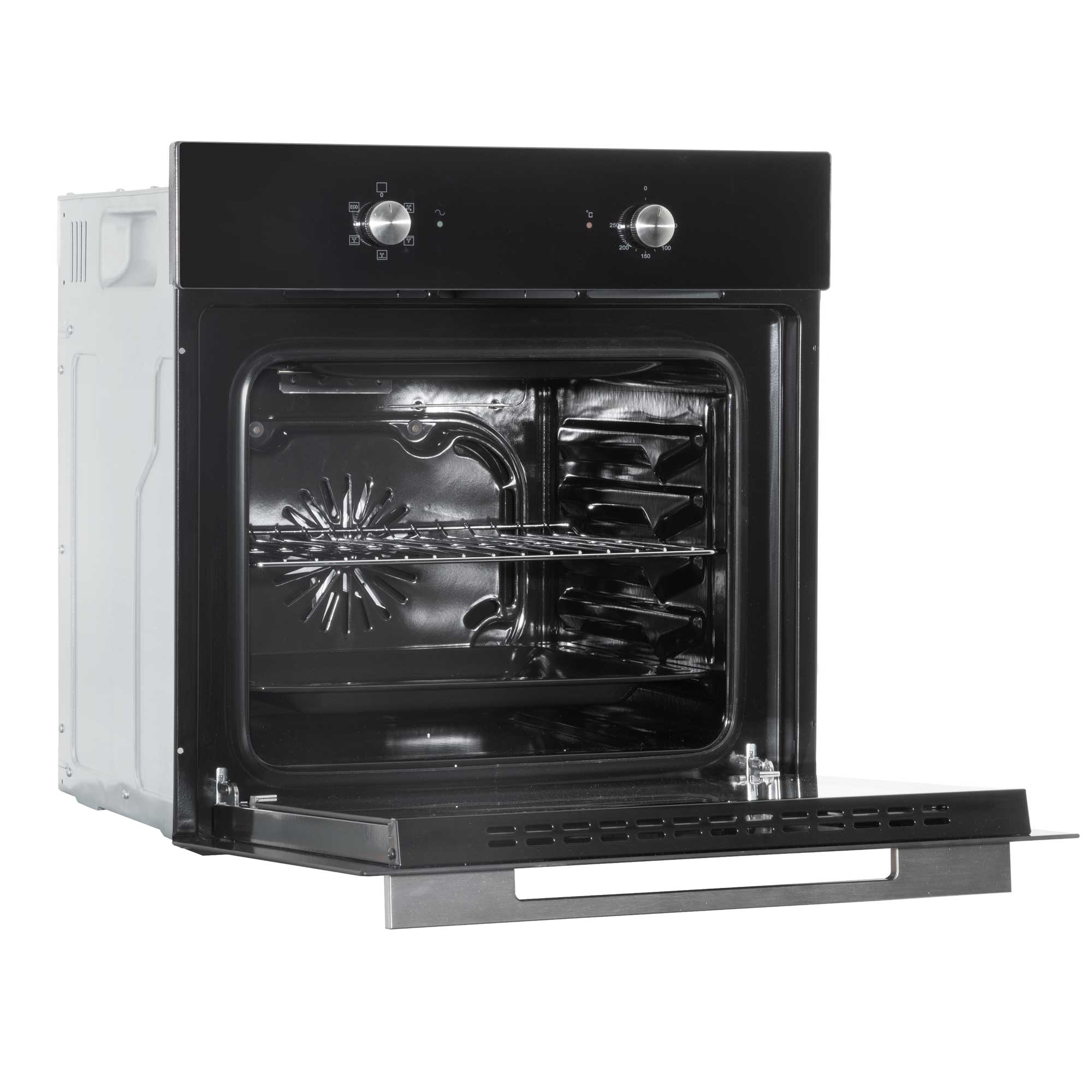 Kitchen Appliance Bundle – 60cm Oven, Black Glass Hob, Angled Chimney Hood & Splashback