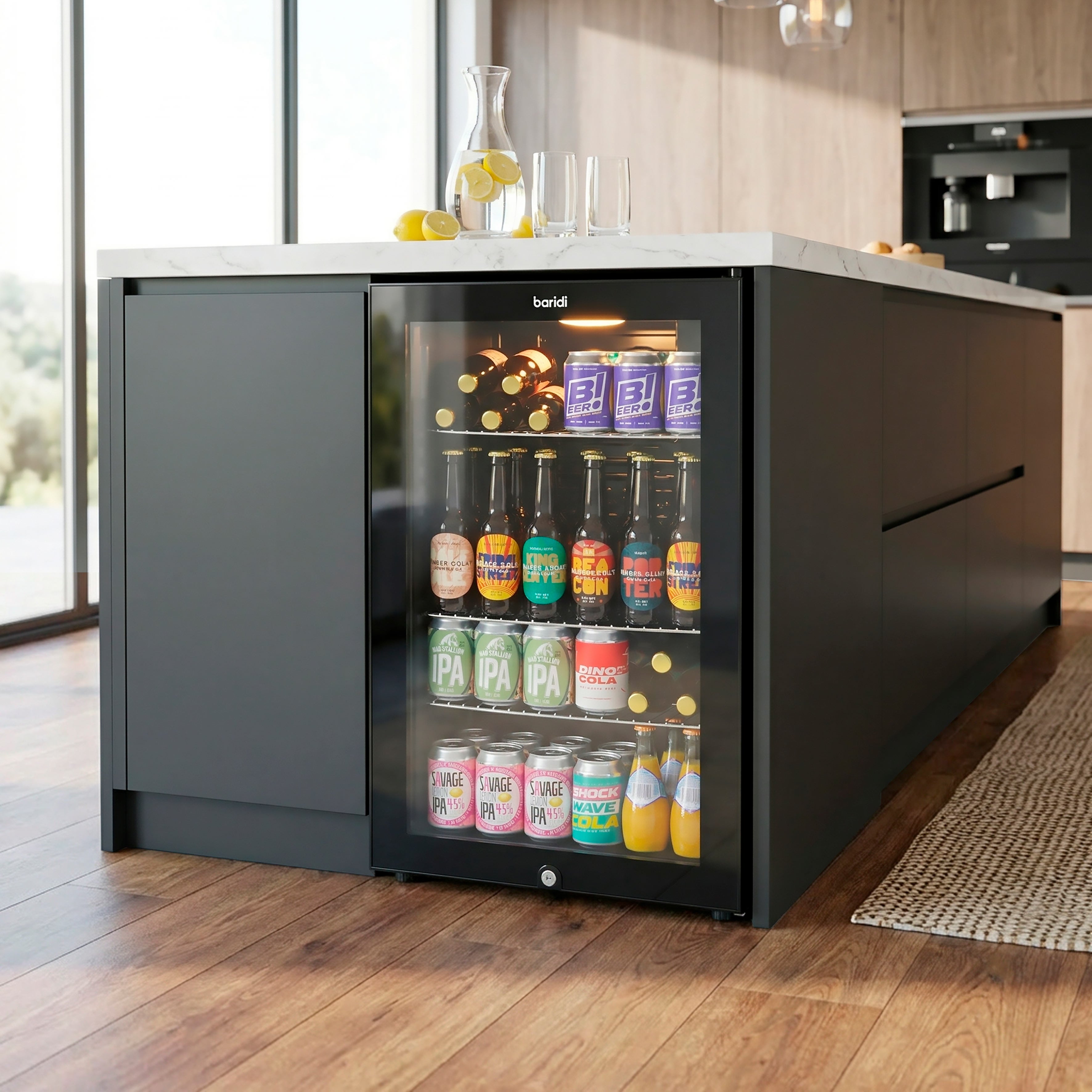 Baridi 85L Under Counter Drinks/Beer & Wine Cooler Fridge with Light - Black - DH13