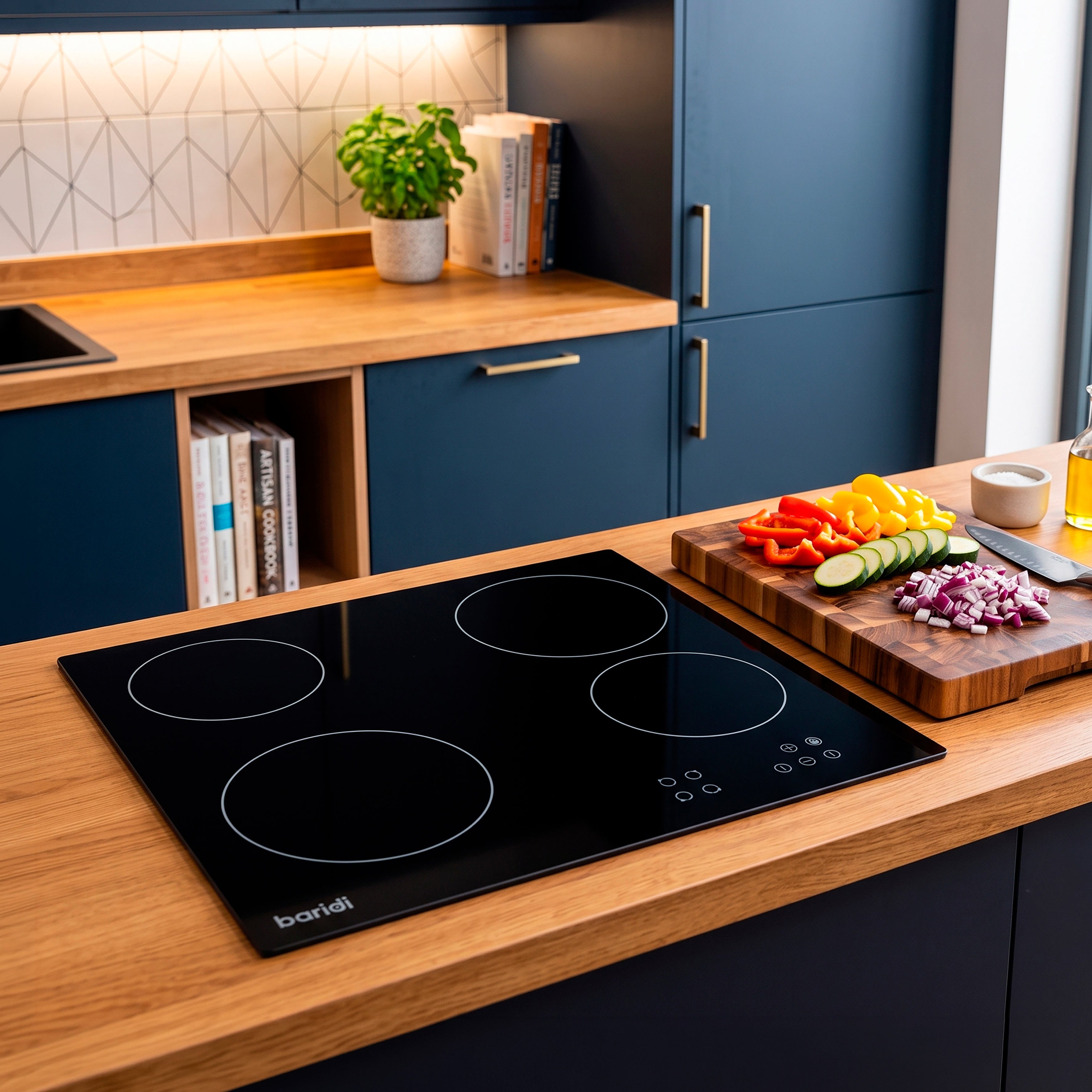 Baridi 60cm Built-In Ceramic Hob with 4 Cooking Zones, Black Glass - DH131