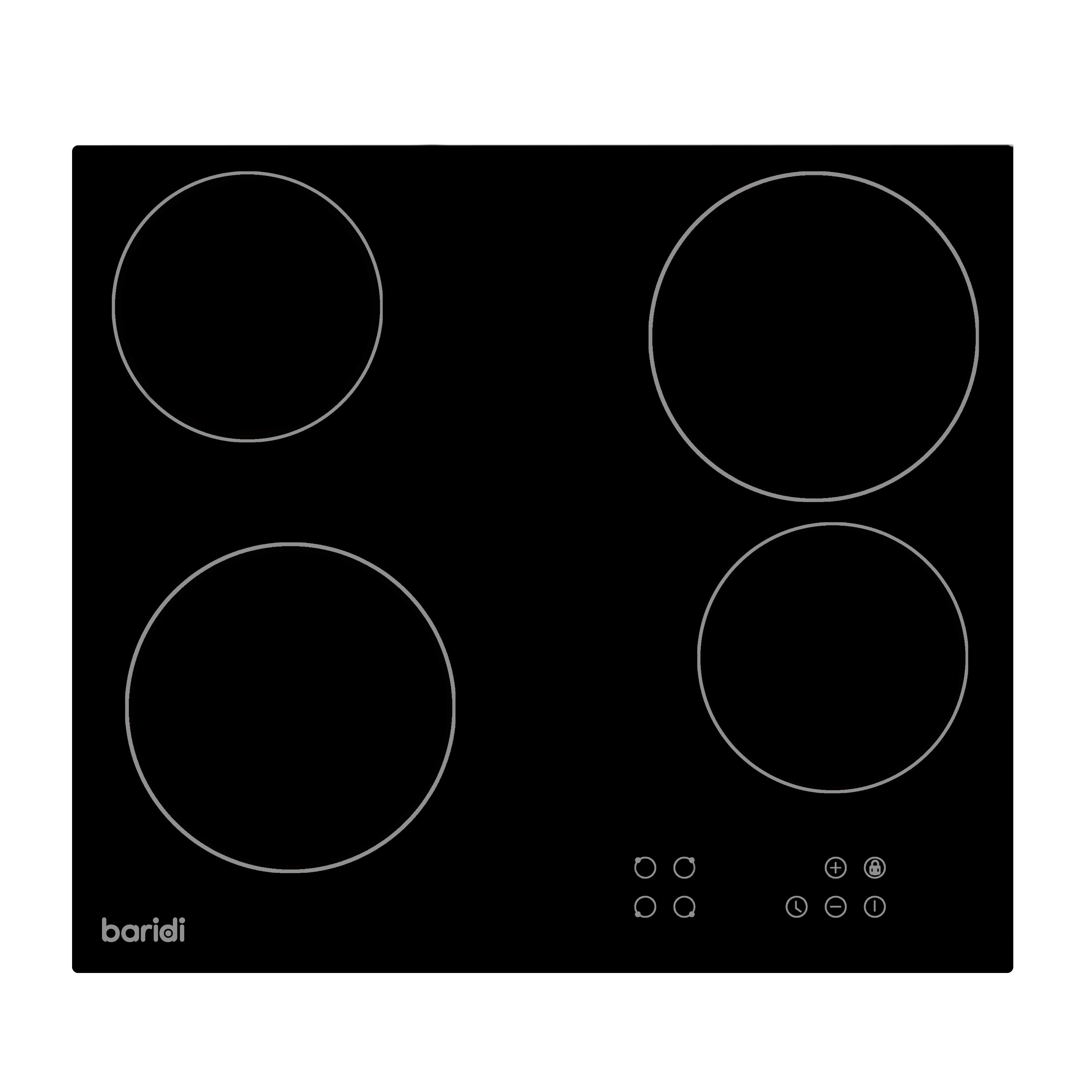 Baridi 60cm Built-In Ceramic Hob with 4 Cooking Zones, Black Glass - DH131