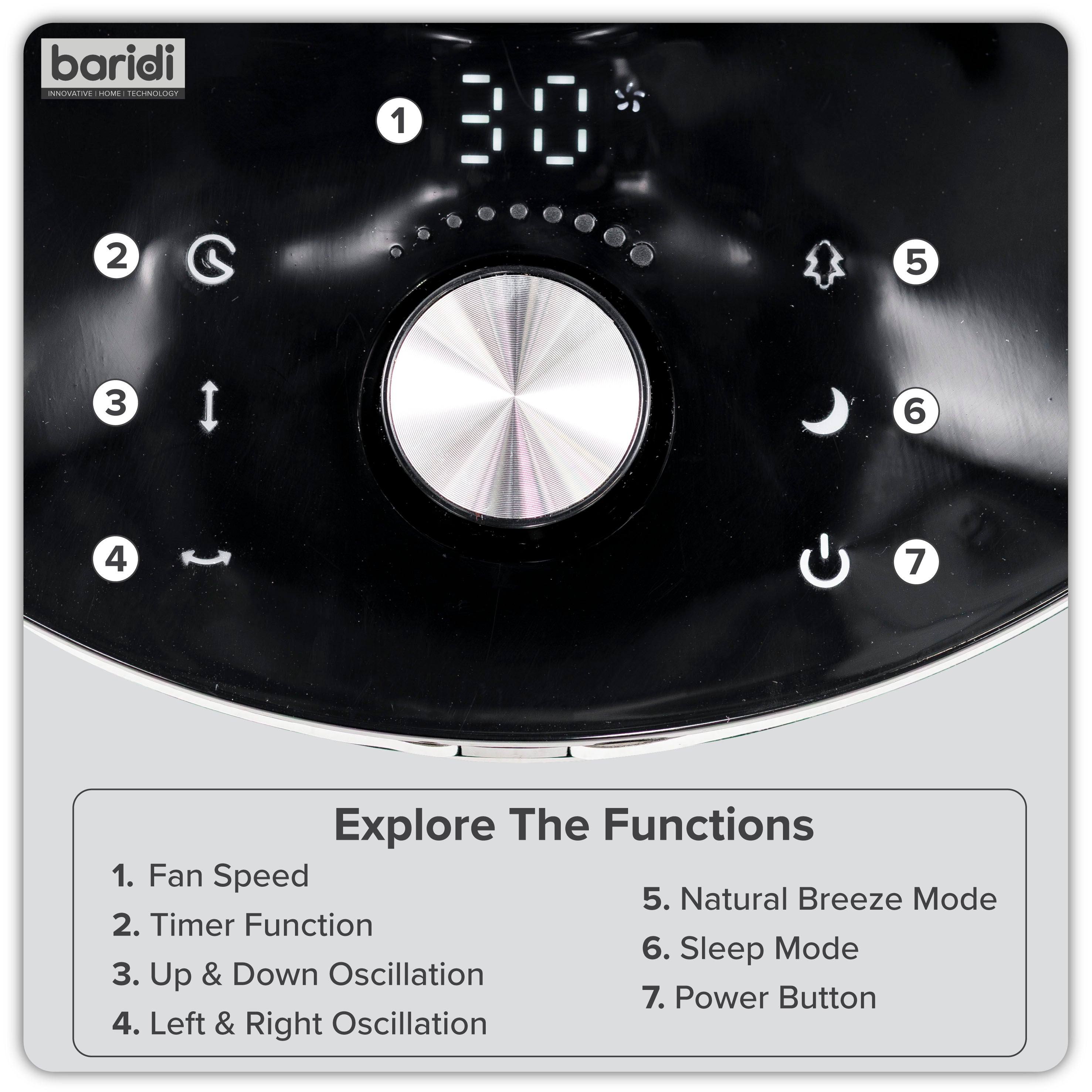Baridi Pedestal Fan with Remote Control 10-Inch - Black - DH143