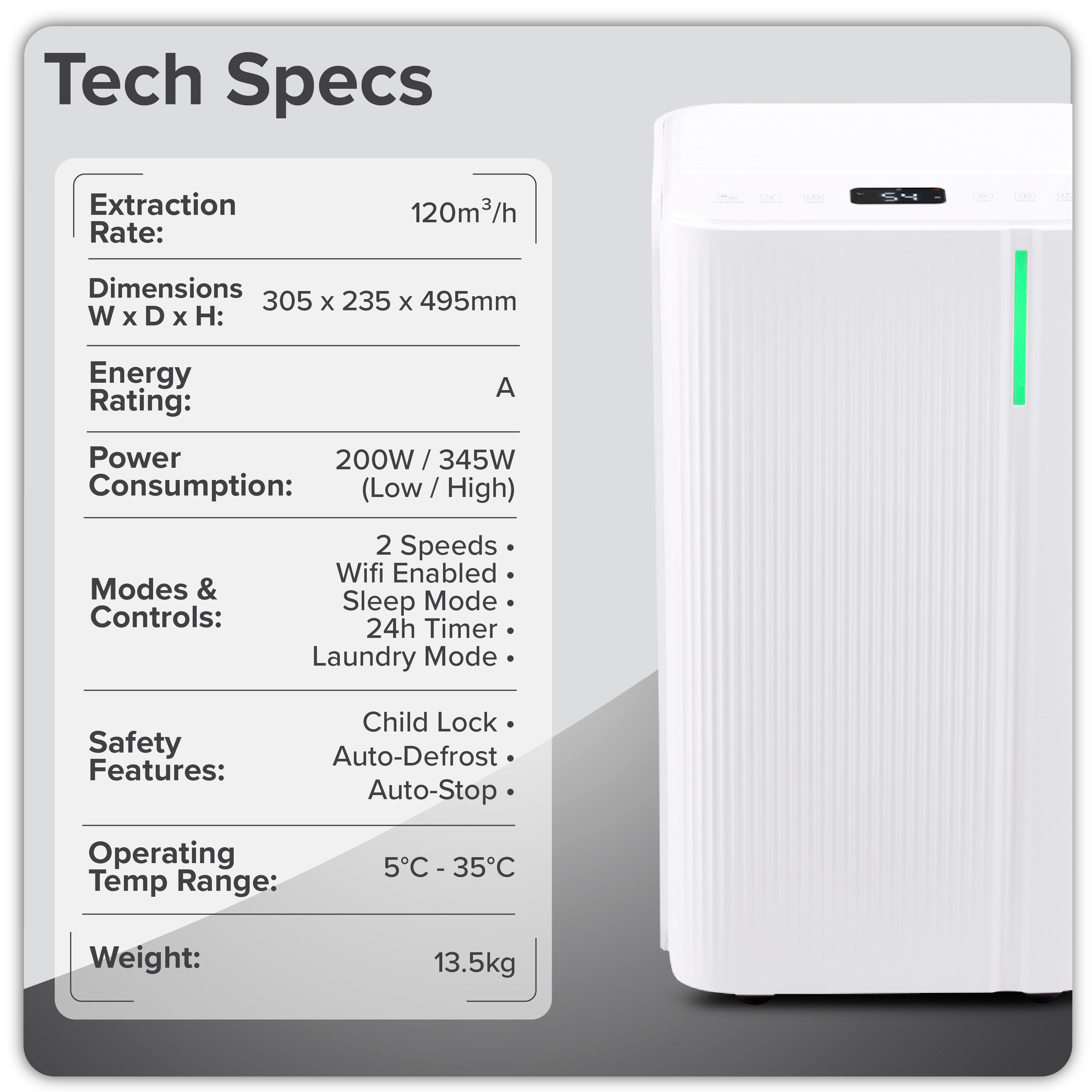 Baridi Dehumidifier with Digital Display & 24hr Timer 20L White - DH148