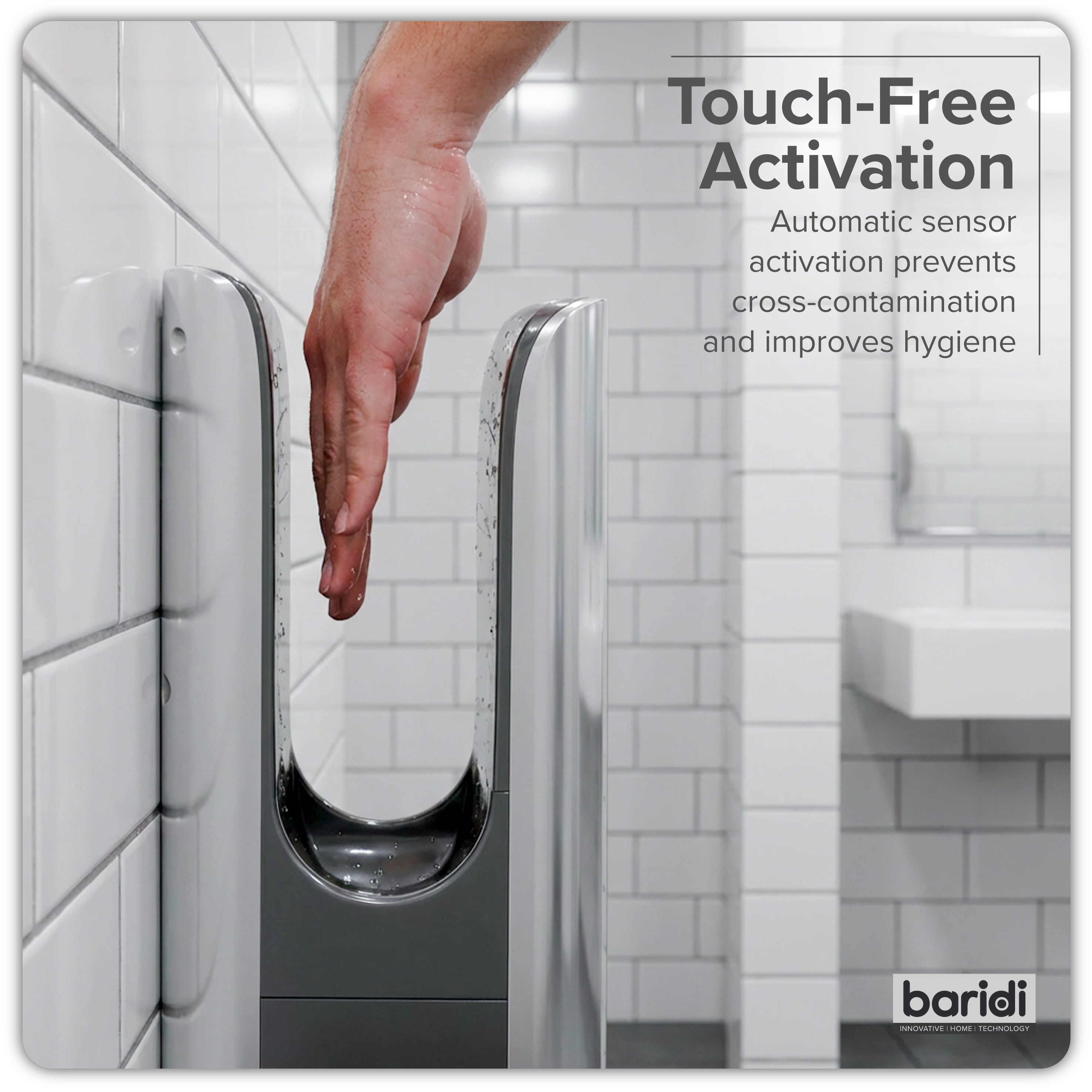 Baridi Hand Dryer with HEPA Filter & Auto-Sensor 1750W/230V, Silver - DH150