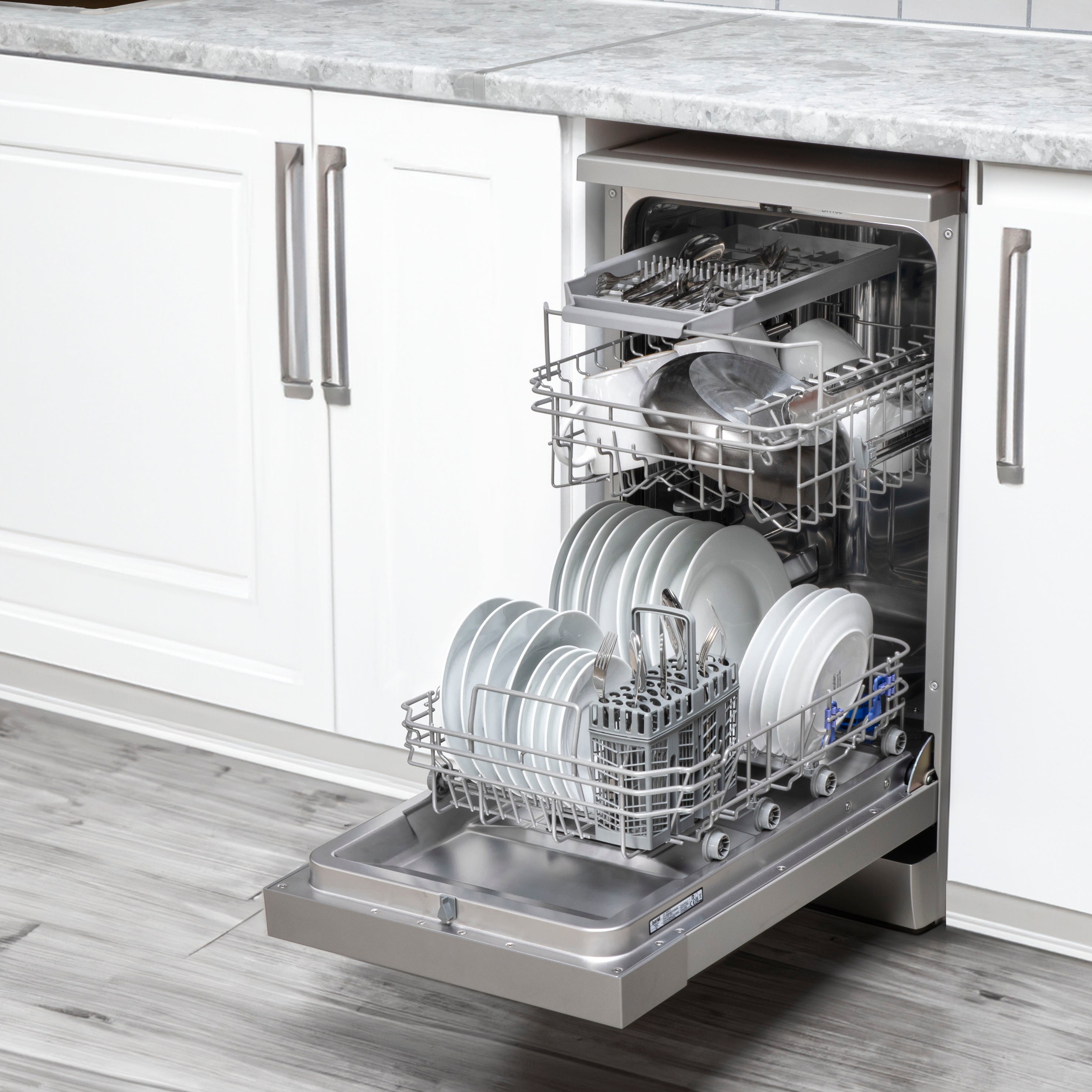 Baridi 45cm Slimline Freestanding Dishwasher, 10 Place Settings, 8 Programs, Silver - DH166