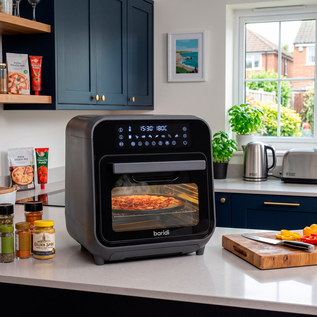 Baridi Steam Air Fryer Oven Combi, Self-Cleaning, 8 Preset Functions, 1635W, 15L, Black - DH171