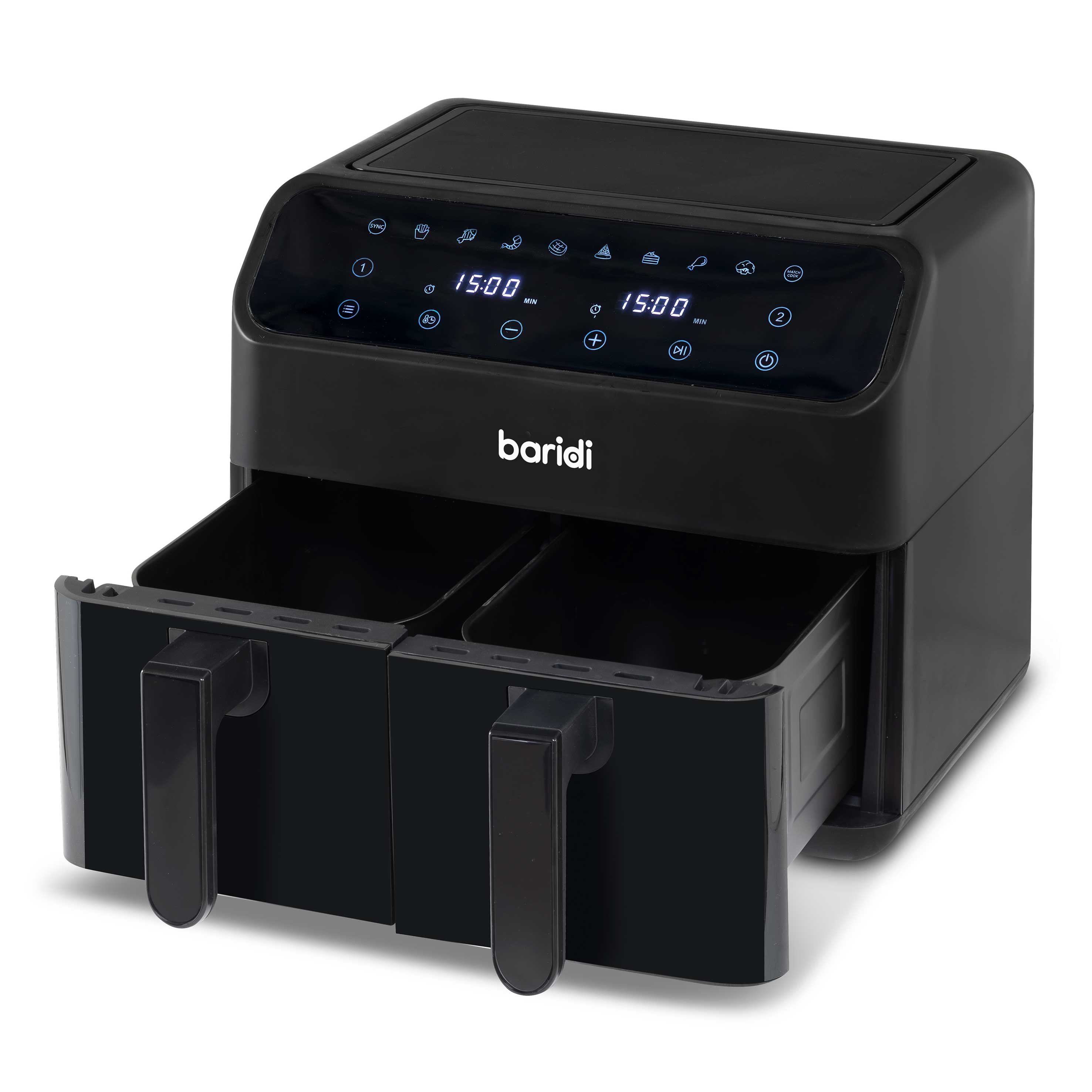 Baridi Dual Zone Air Fryer, 8 Preset Functions, 1700W, 8L, Black - DH172