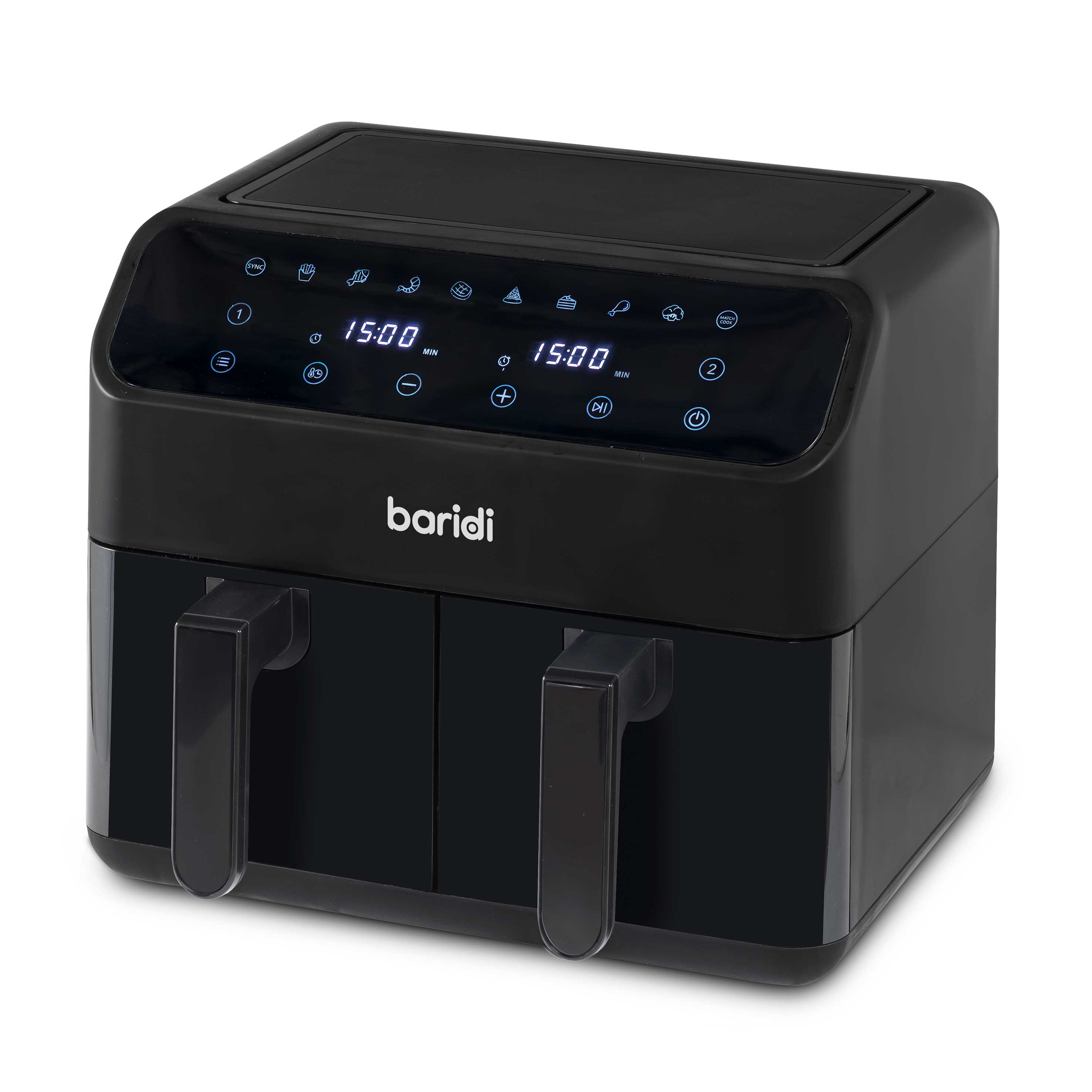 Baridi Dual Zone Air Fryer, 8 Preset Functions, 1700W, 8L, Black - DH172