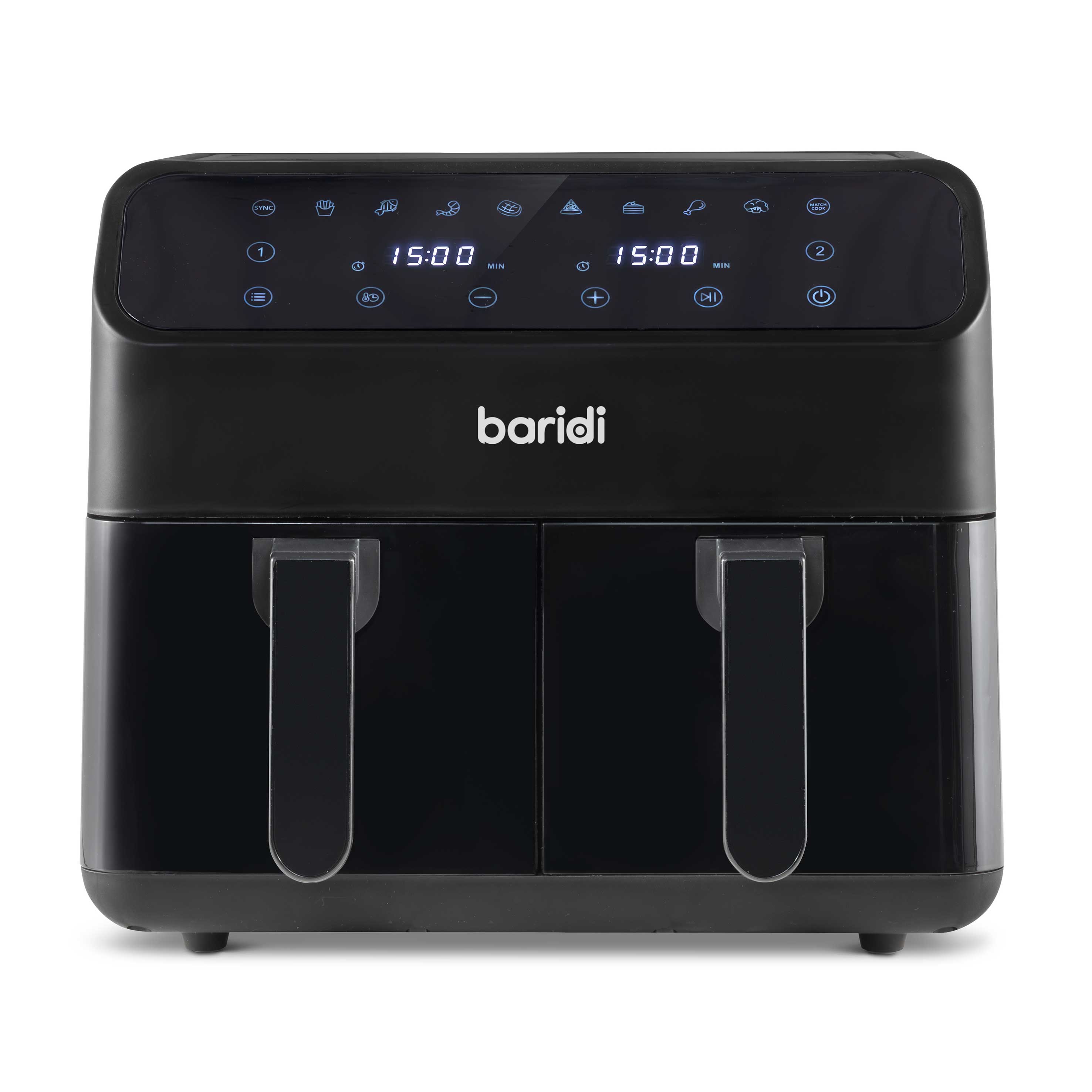 Baridi Dual Zone Air Fryer, 8 Preset Functions, 1700W, 8L, Black - DH172