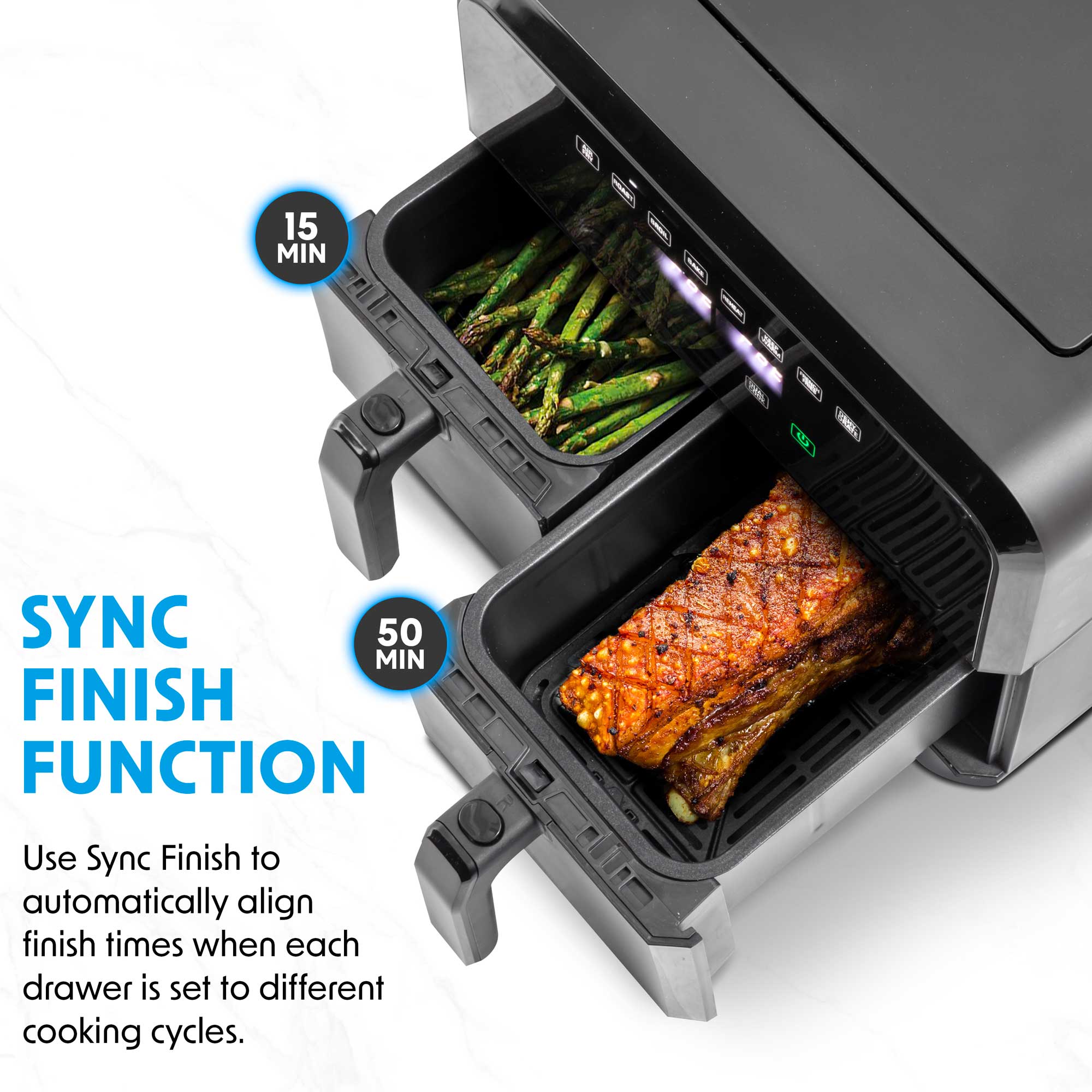 Baridi Dual Zone Air Fryer, 8 Preset Functions, 1700W, 8L, Black - DH172