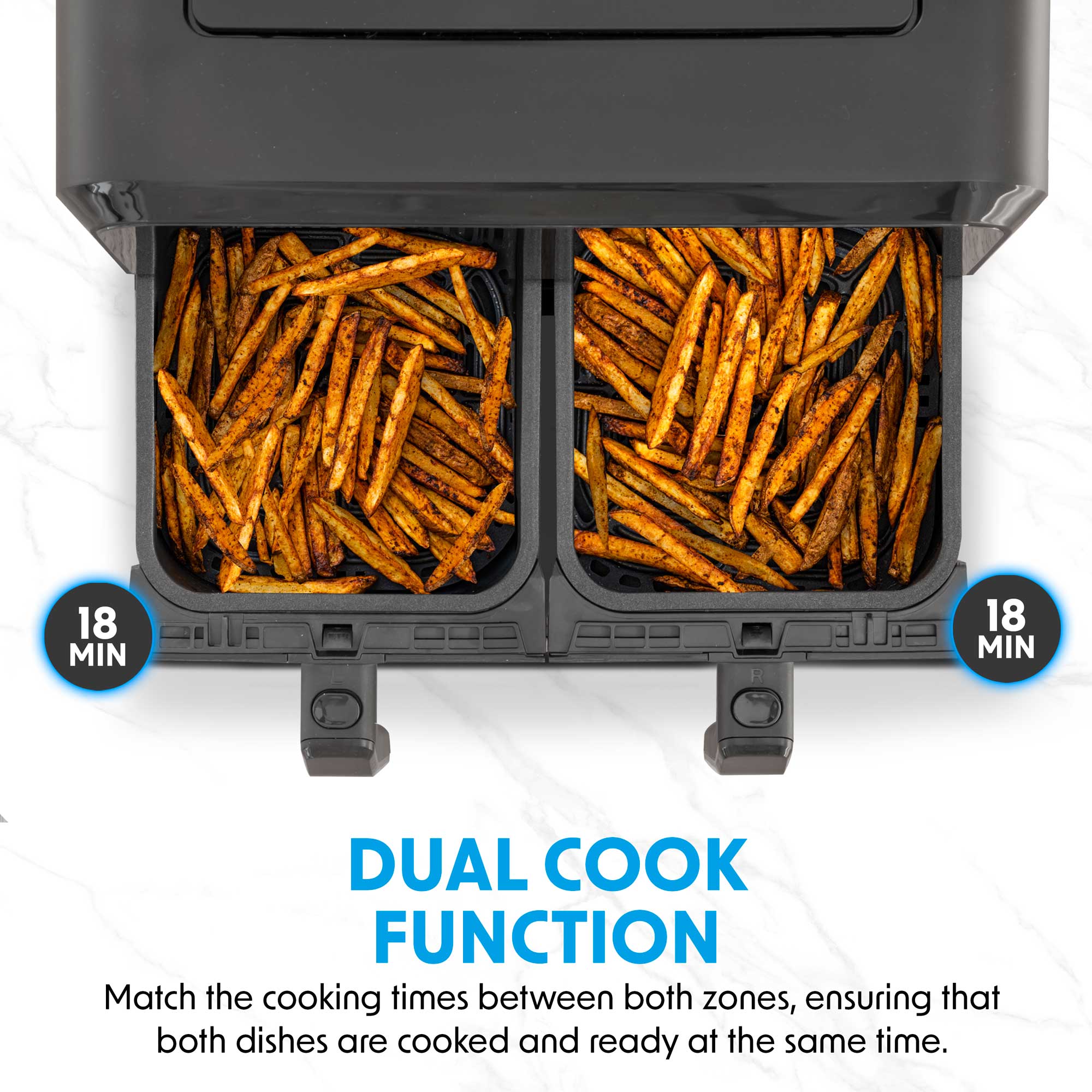 Baridi Dual Zone Air Fryer, 8 Preset Functions, 1700W, 8L, Black - DH172