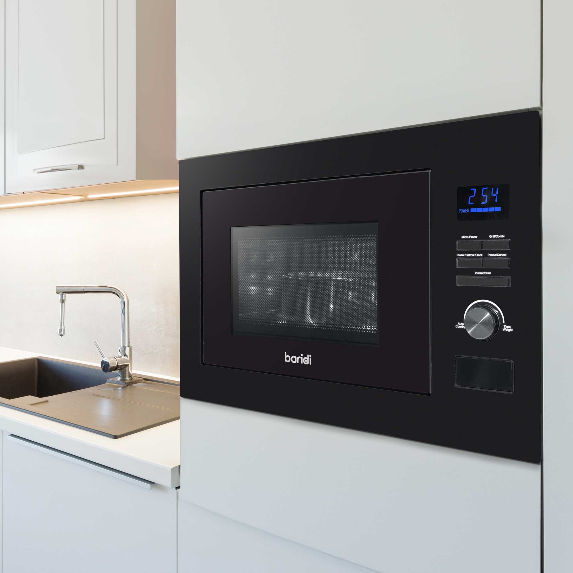 Baridi 25L Integrated Microwave Oven with Grill, 900W, Sensor Touch Controls, Black - DH198