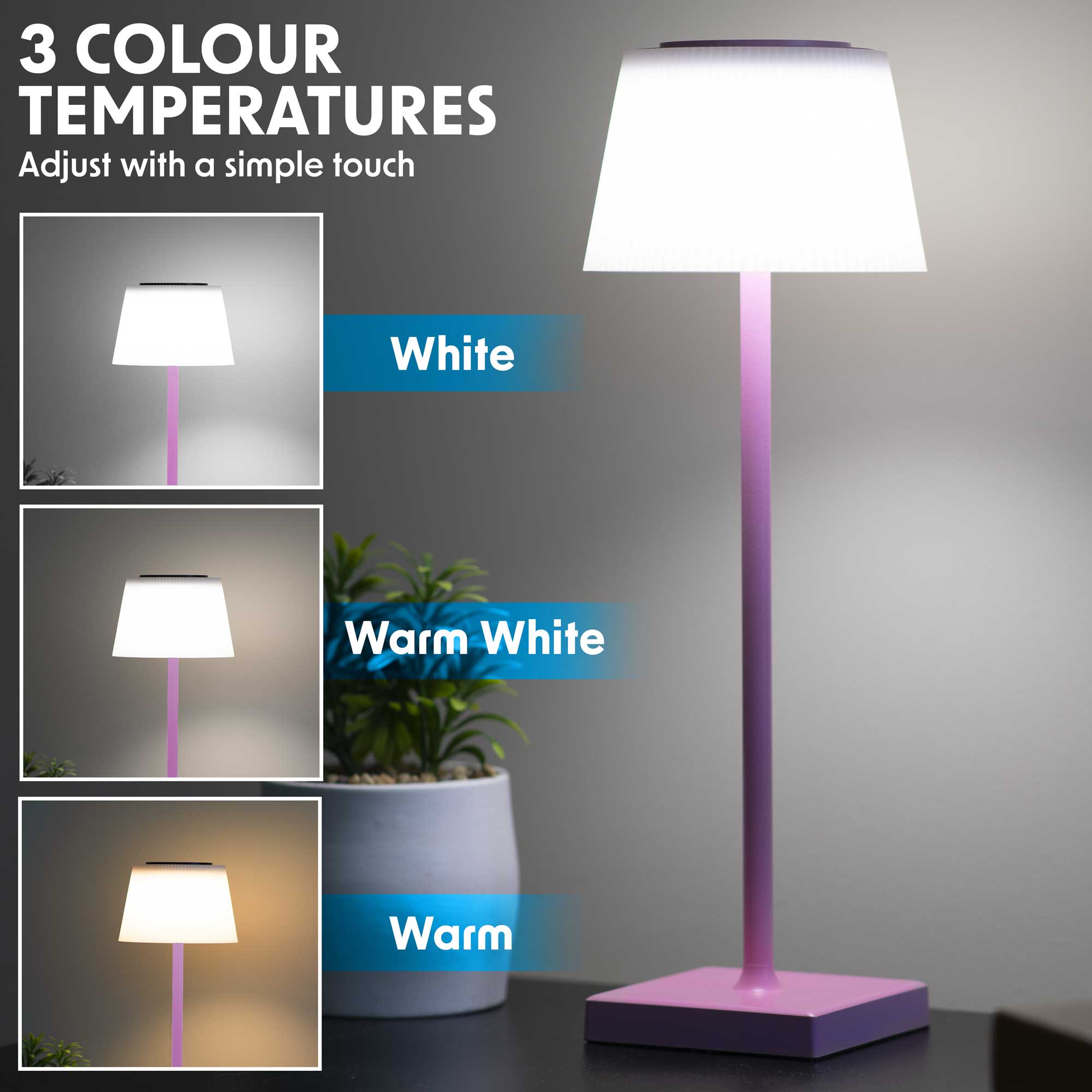 Rechargeable Table Lamp for Home, Office, Restaurants, RGB Colours - Pink - DH215