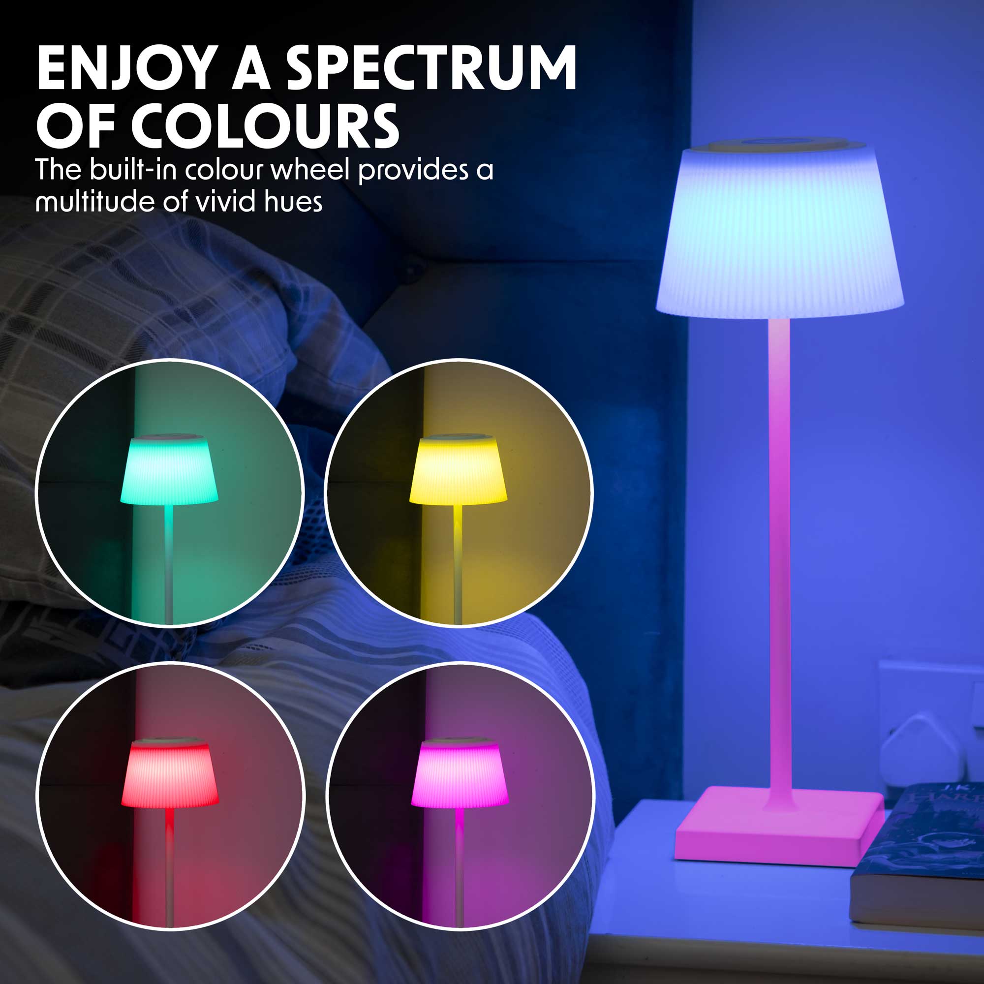 Rechargeable Table Lamp for Home, Office, Restaurants, RGB Colours - Pink - DH215