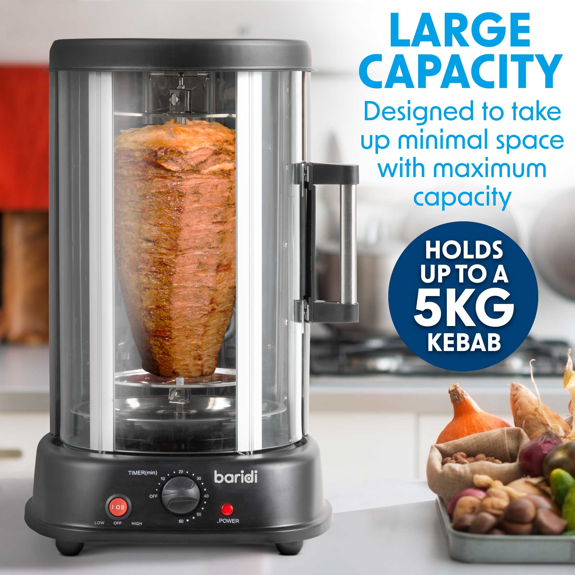 Sealey Baridi Rotisserie Grill, Kebabs, Gyros, Skewers, Roasts, 1500W, 21L, Black (DH216