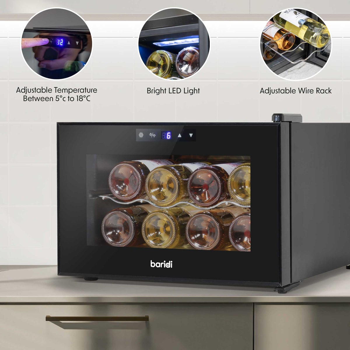 Baridi 8 Bottle Wine Cooler Thermoelectric 5 18 C Touch Control Ta Dellonda
