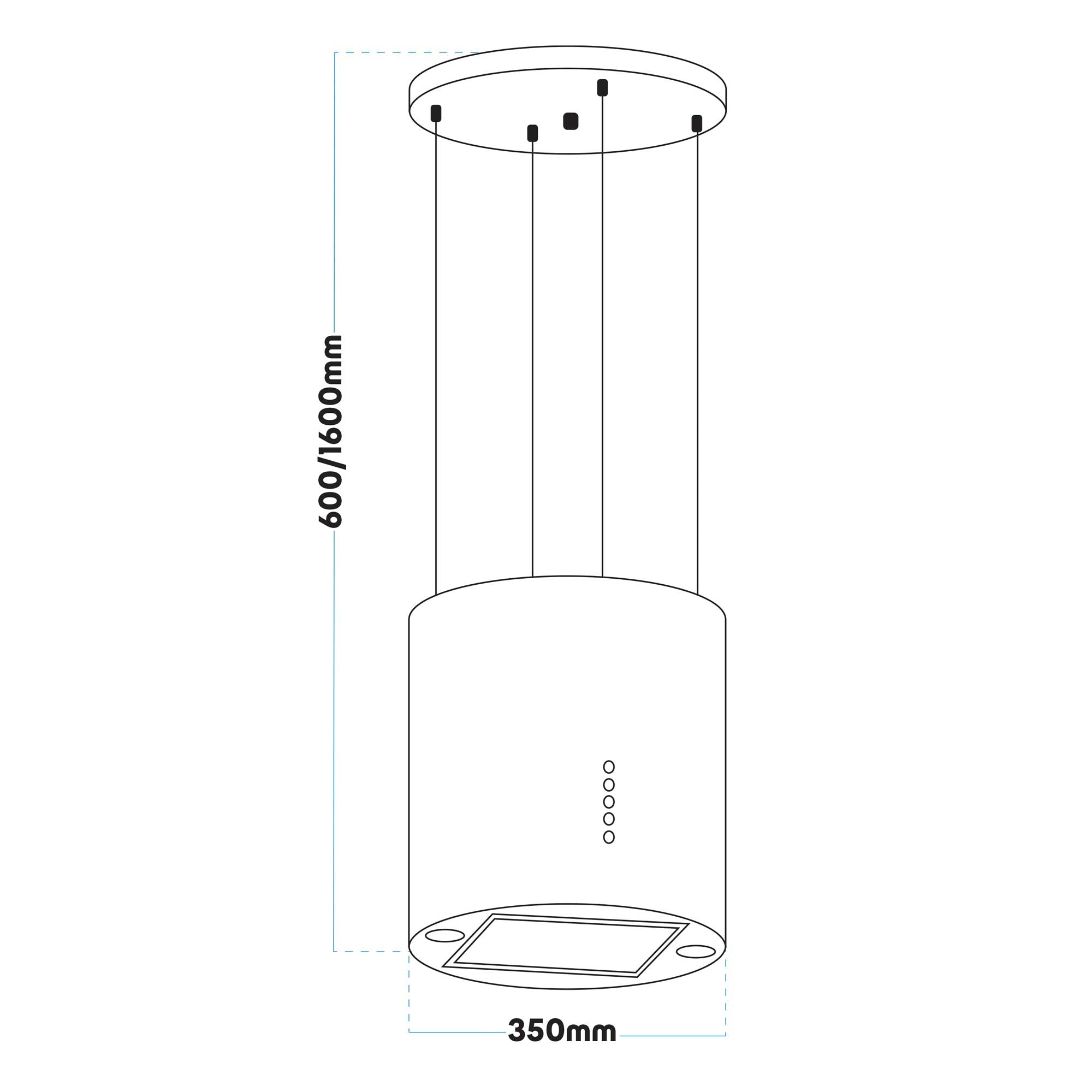 Baridi Island Cooker Hood, Pendant Style, Ø35cm, 3 Speed, White - DH221