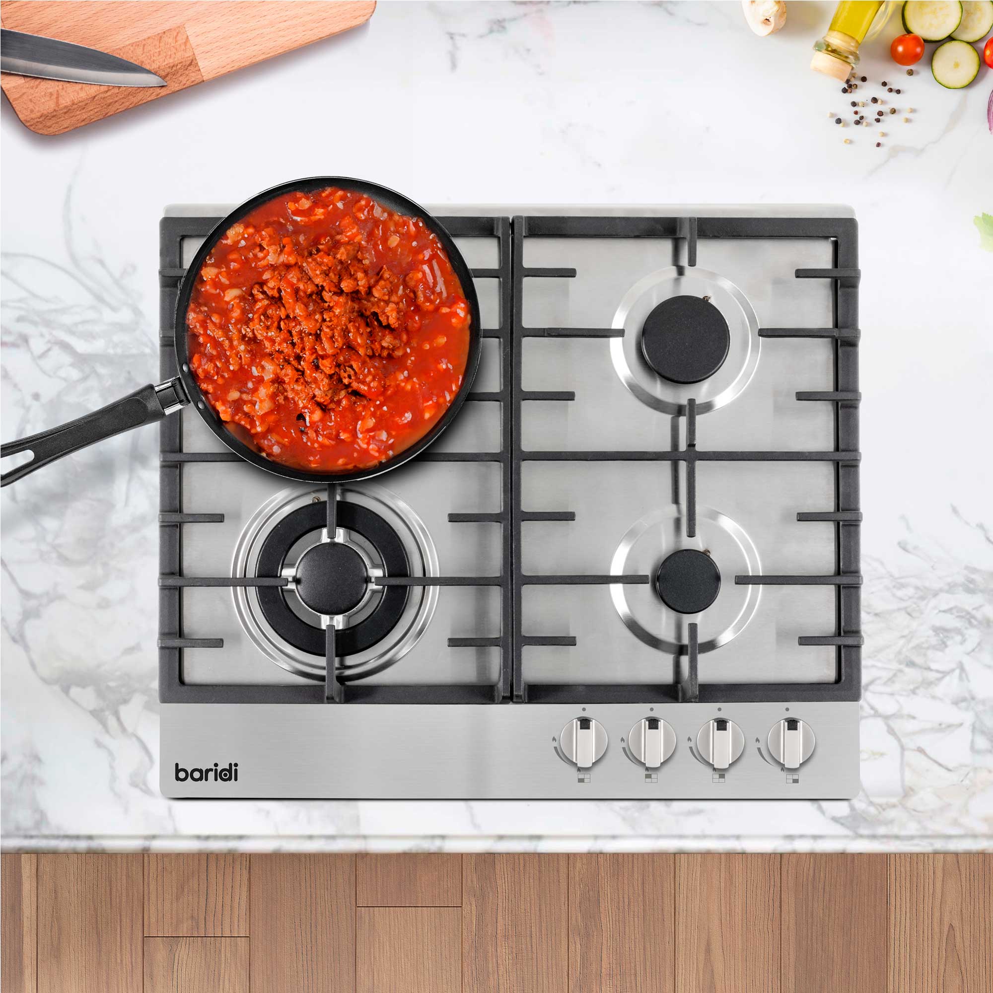 Baridi Kitchen Appliance Bundle 60cm, Integrated Fan-Assisted Oven & Stainless-Steel Gas Hob – DH447