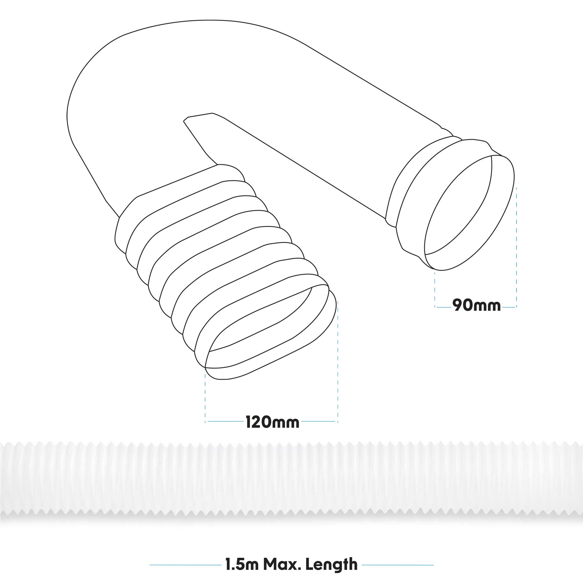 Baridi Condenser Vent Hose Pipe for Vented Tumble Dryers (1.5m/3.5") - DH230