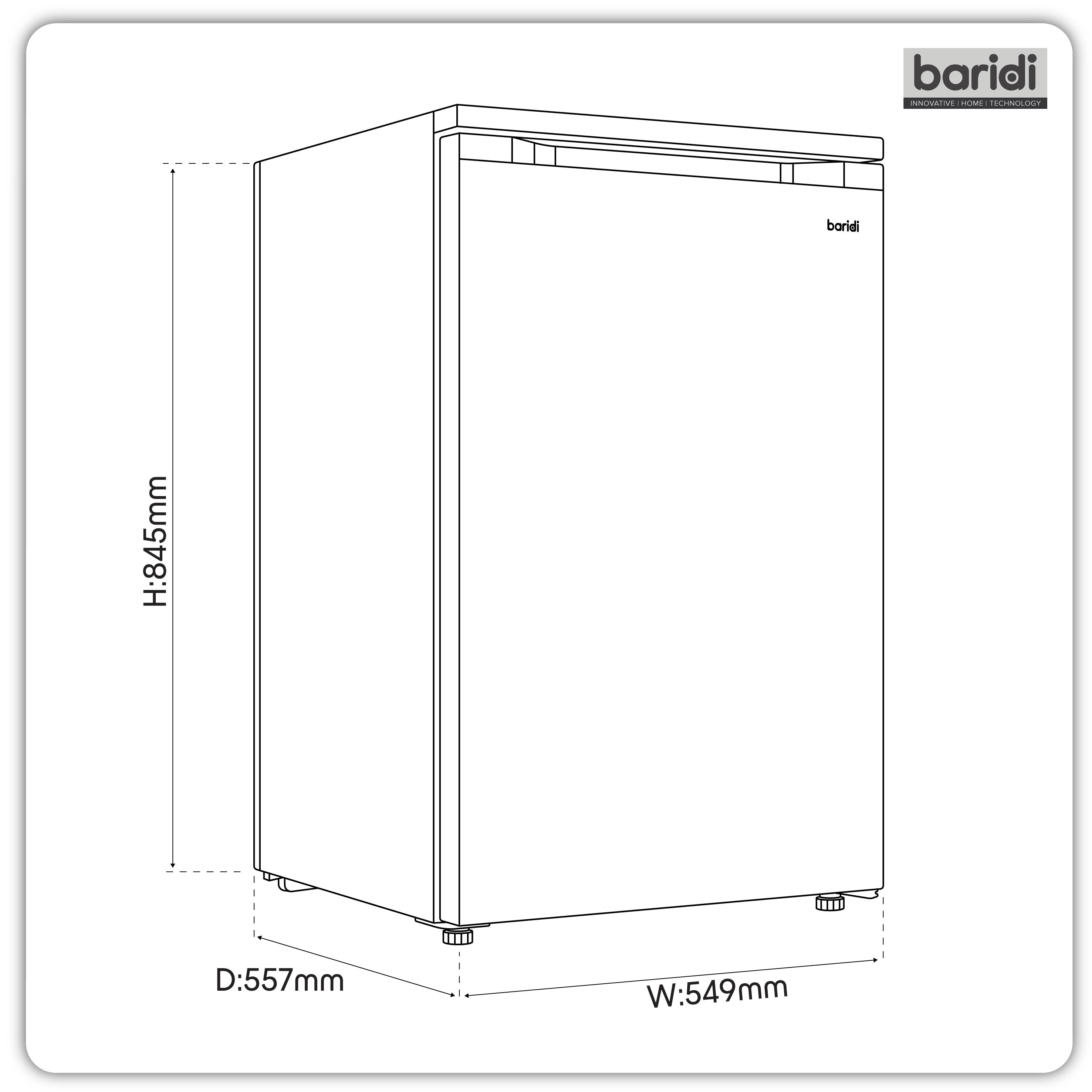 Baridi 55cm Freestanding Undercounter Fridge with Ice Box, Reversible Door, 107L Capacity, White - DH248