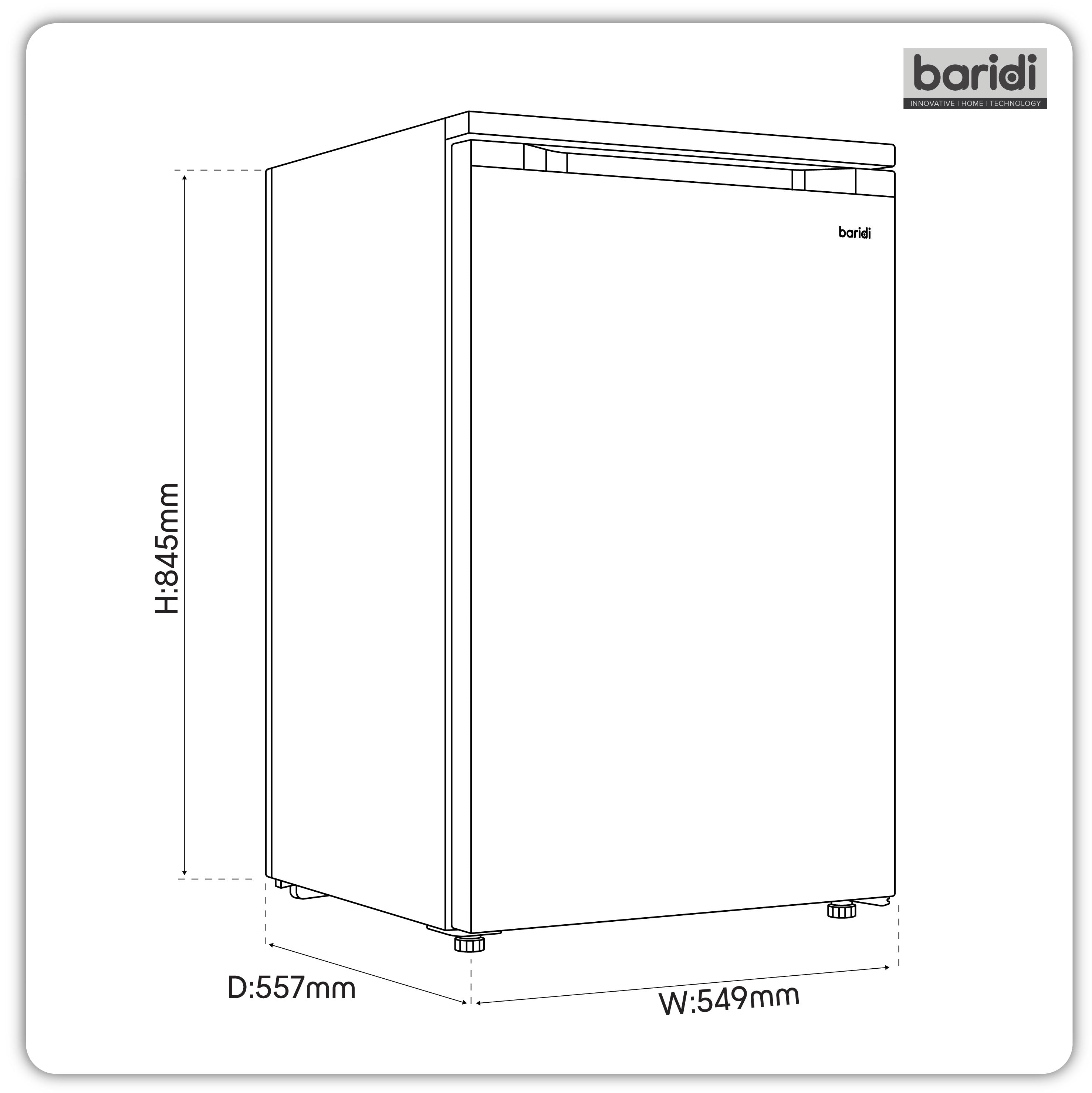 Baridi 55cm Freestanding Undercounter Fridge with Ice Box, Reversible Door, 107L Capacity, Black - DH249