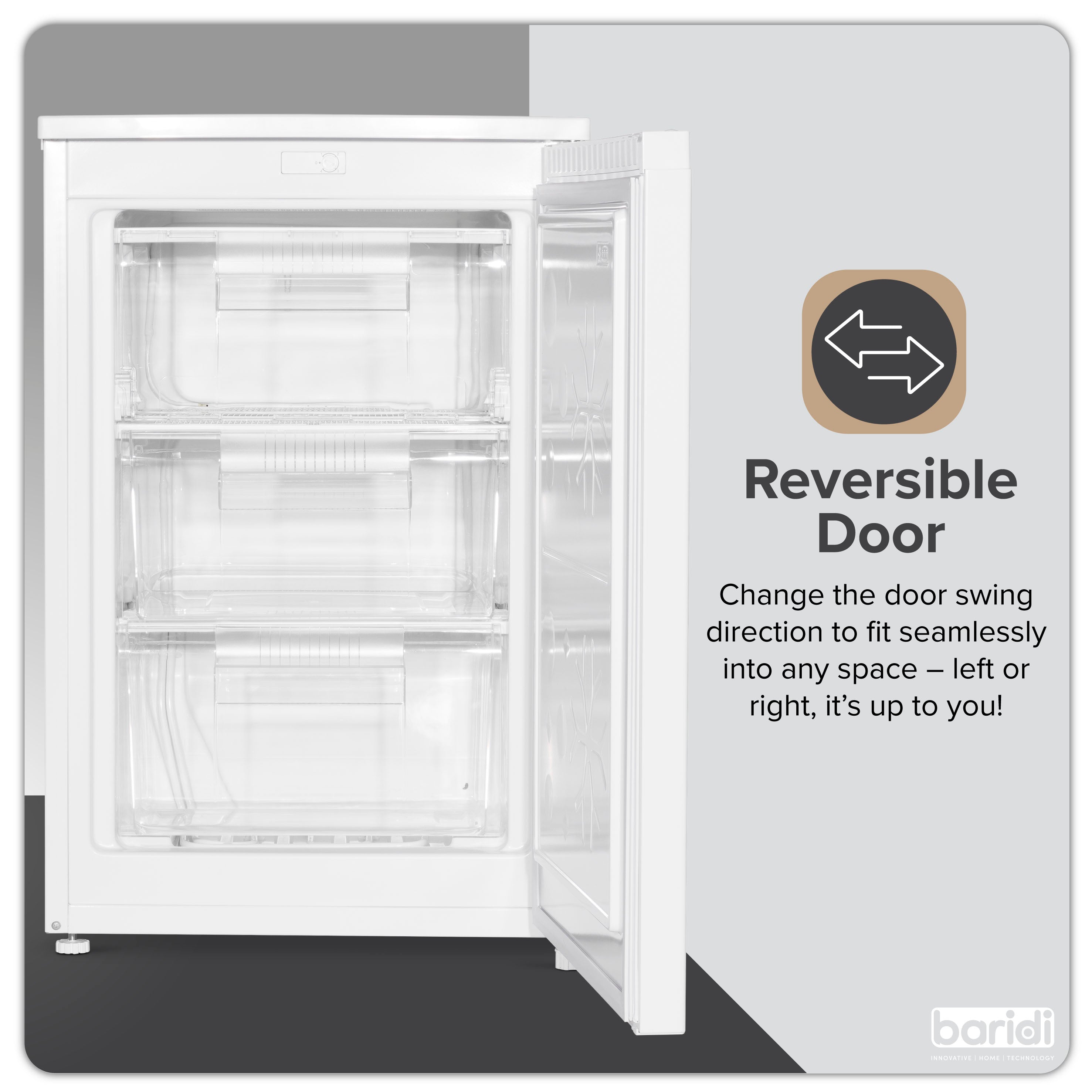 Baridi 55cm Undercounter Freezer with Adjustable Thermostat, 4 Star Rating, 85L, White - DH250