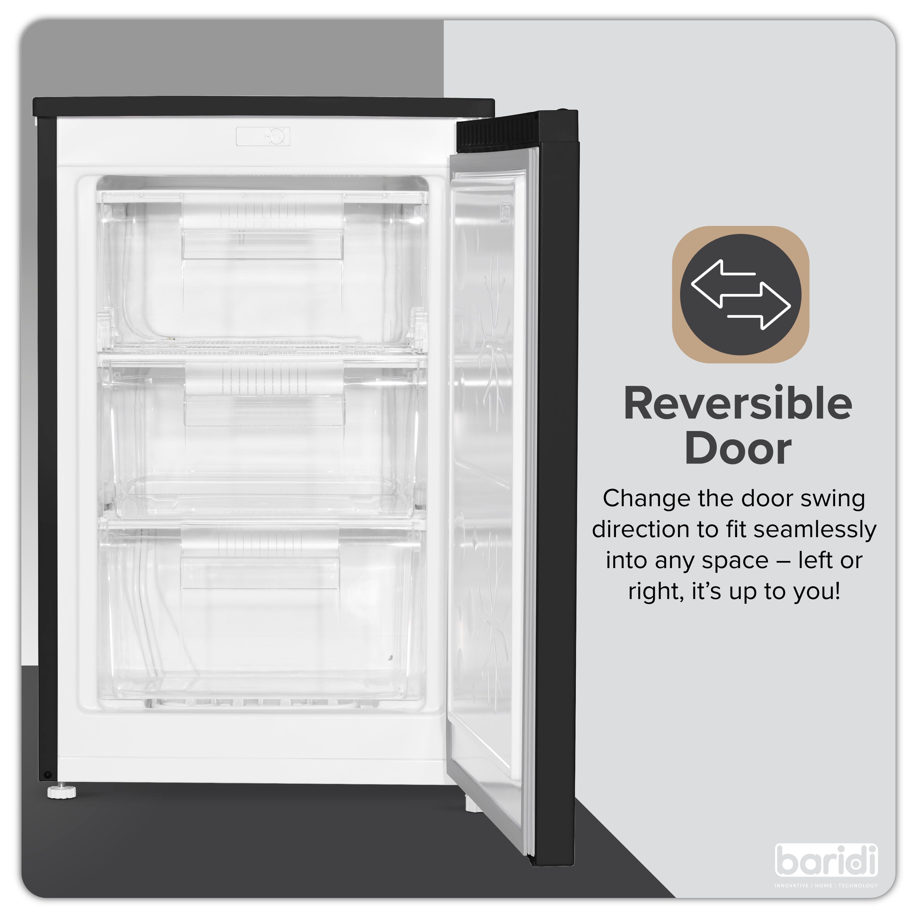 Baridi 55cm Undercounter Freezer with Adjustable Thermostat, 85L, Black - DH251