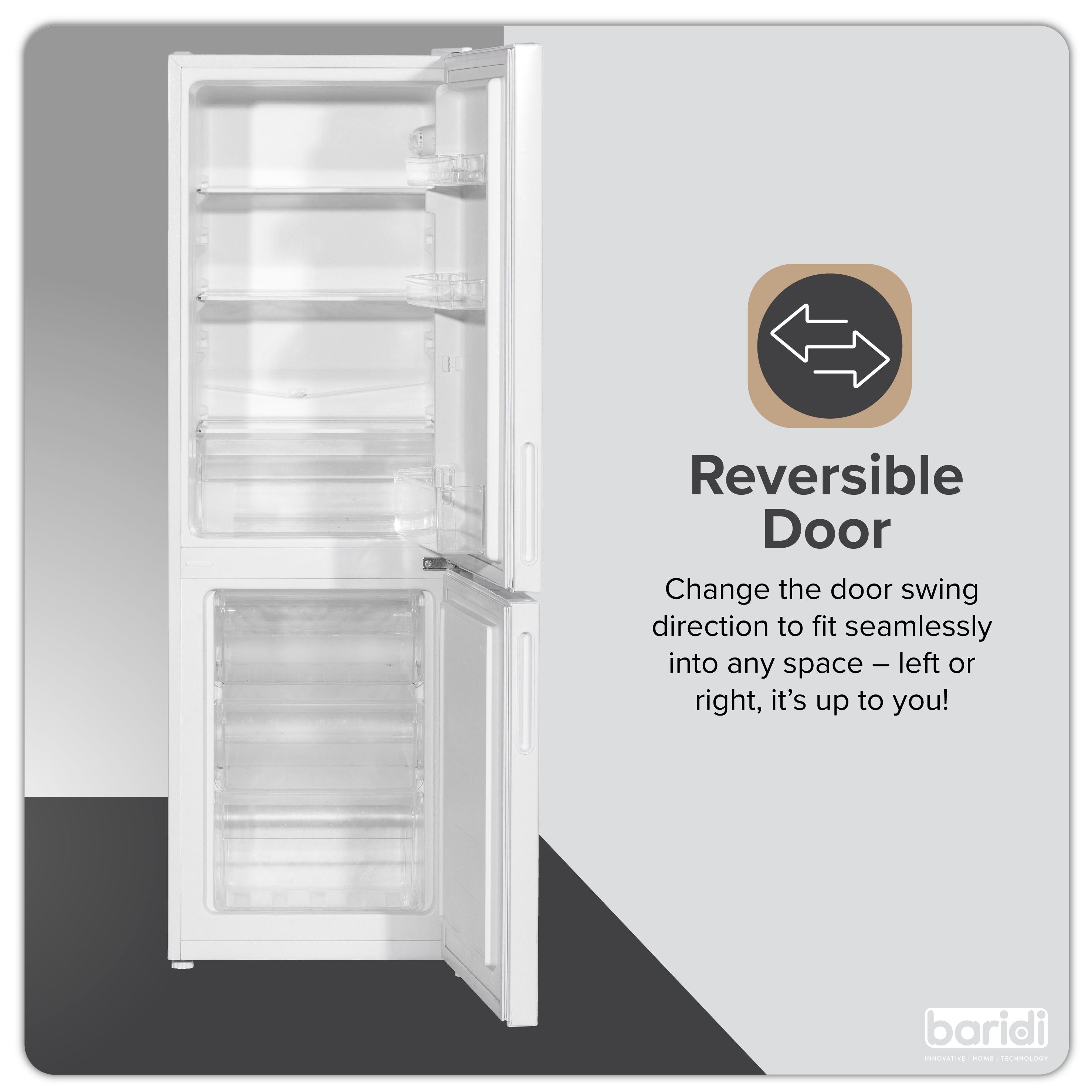 Baridi 47cm 70/30 Fridge Freezer with Adjustable Thermostat, 157L Capacity - White - DH252