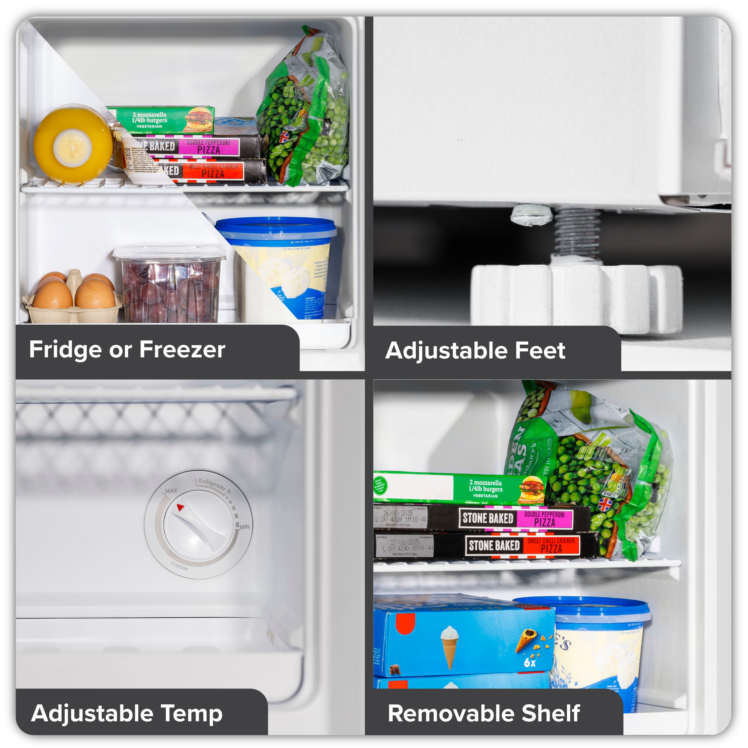 Baridi Mini Tabletop Fridge/Freezer, 31L Capacity, Reversible Door, White - DH254