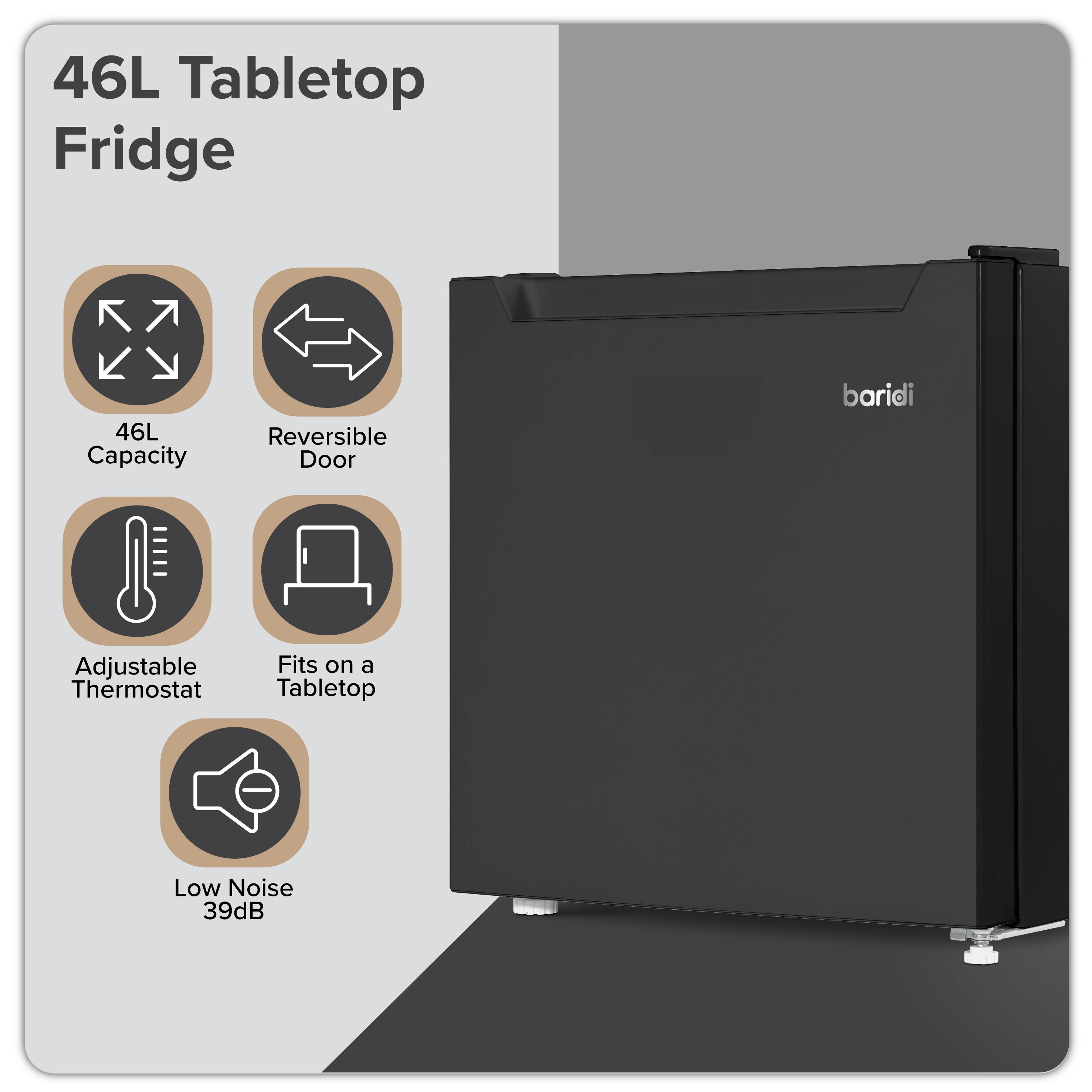 Baridi Tabletop Fridge with Ice Box, 46L Capacity, Adjustable Thermostat - DH257