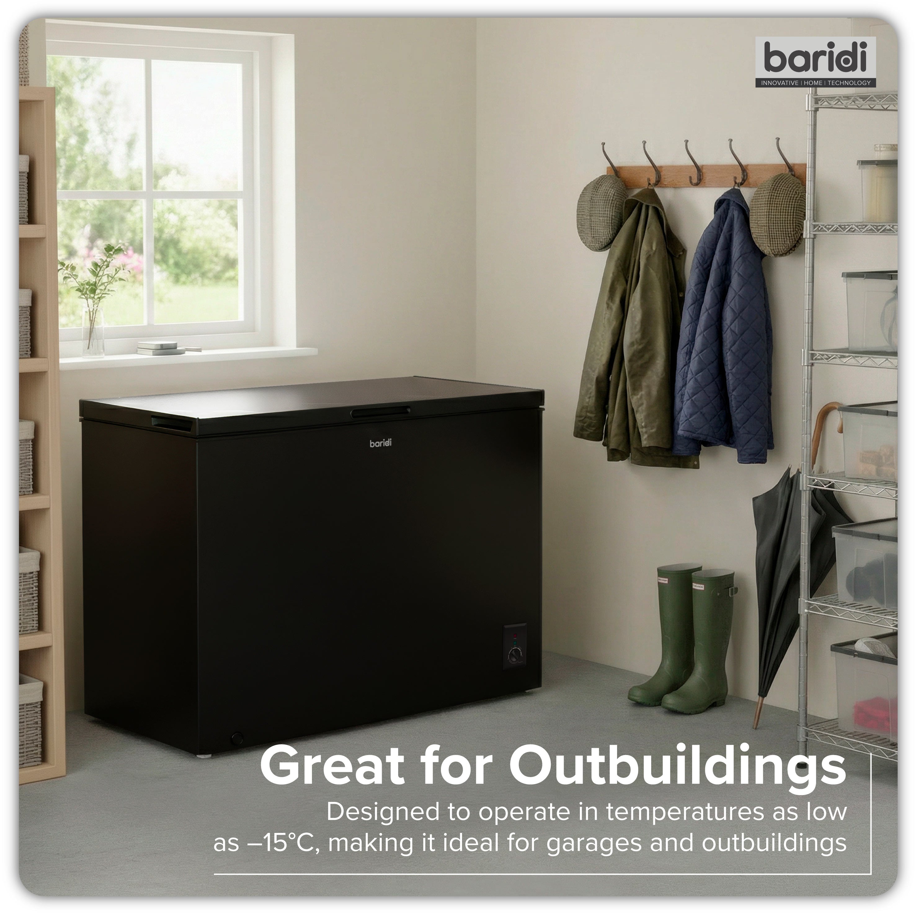 Baridi 254L Freestanding Chest Freezer with Adjustable Thermostat, Bla