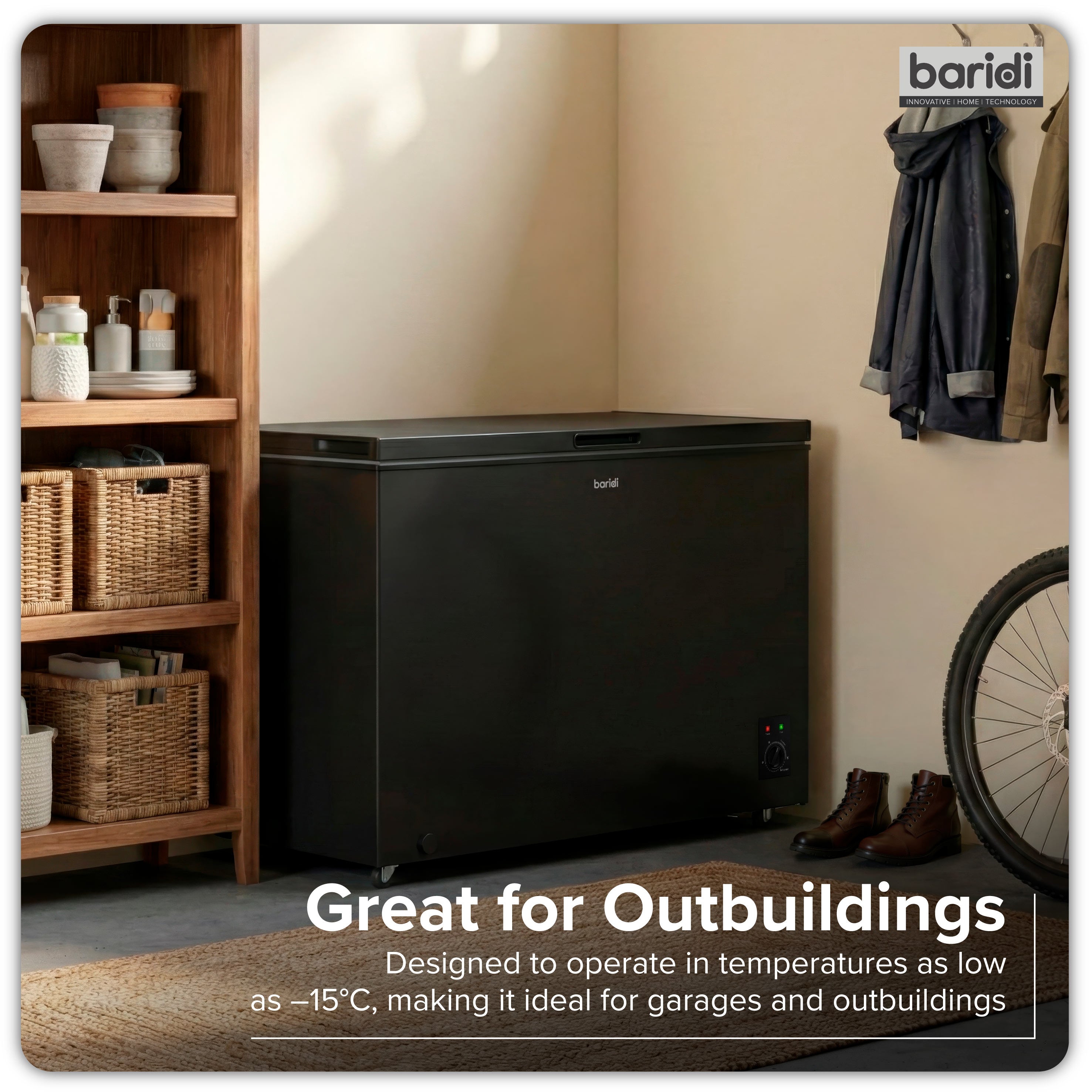 Baridi 299L Freestanding Chest Freezer with Adjustable Thermostat, Black - DH261