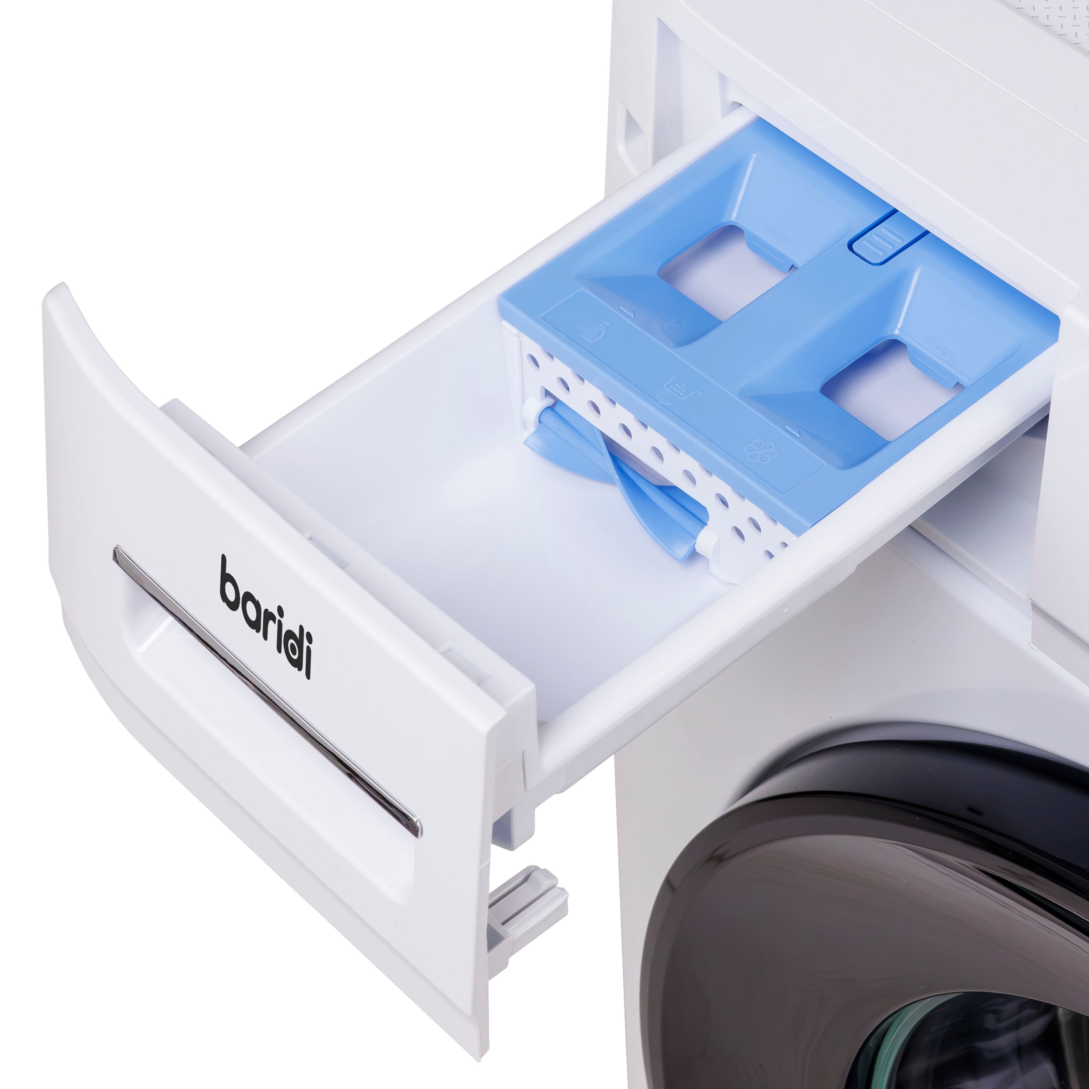 Baridi 8kg Washing Machine, Front Loading, 1400rpm, 15 Programmes, BLDC Motor, White/Black – DH262