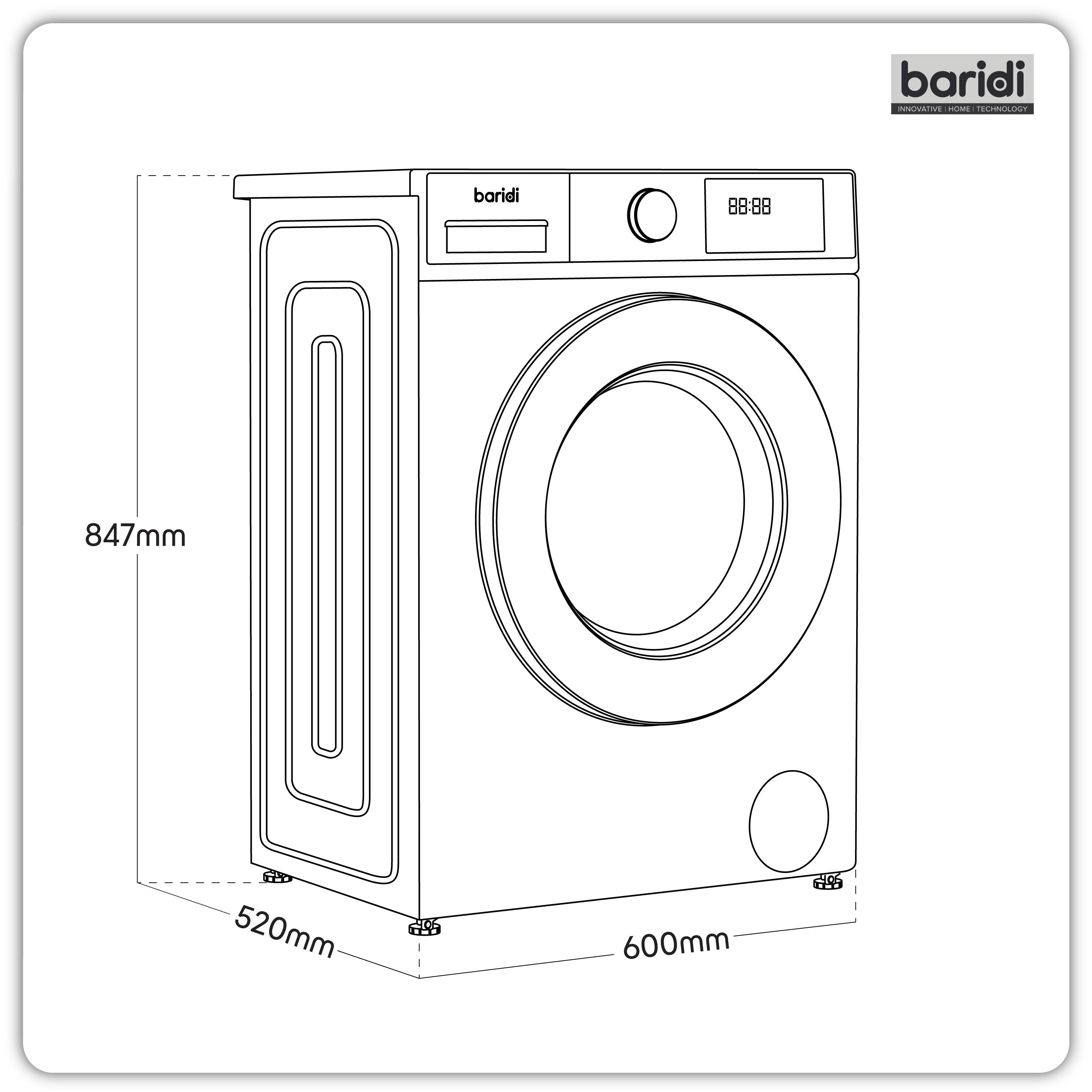 Baridi 8/5kg Washer Dryer, Front Loading, 1400rpm, 15 Programmes, BLDC Motor, White/Black – DH263