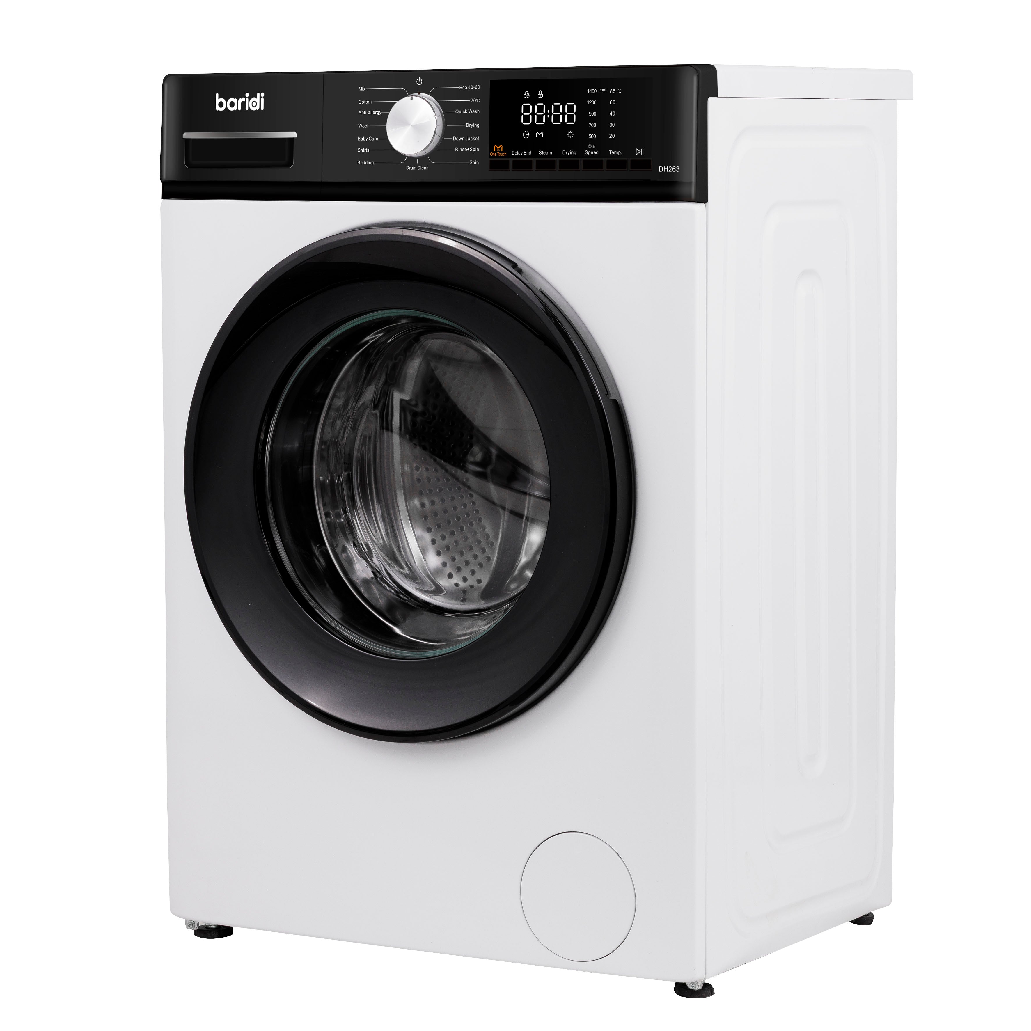 Baridi 8/5kg Washer Dryer, Front Loading, 1400rpm, 15 Programmes, BLDC Motor, White/Black – DH263