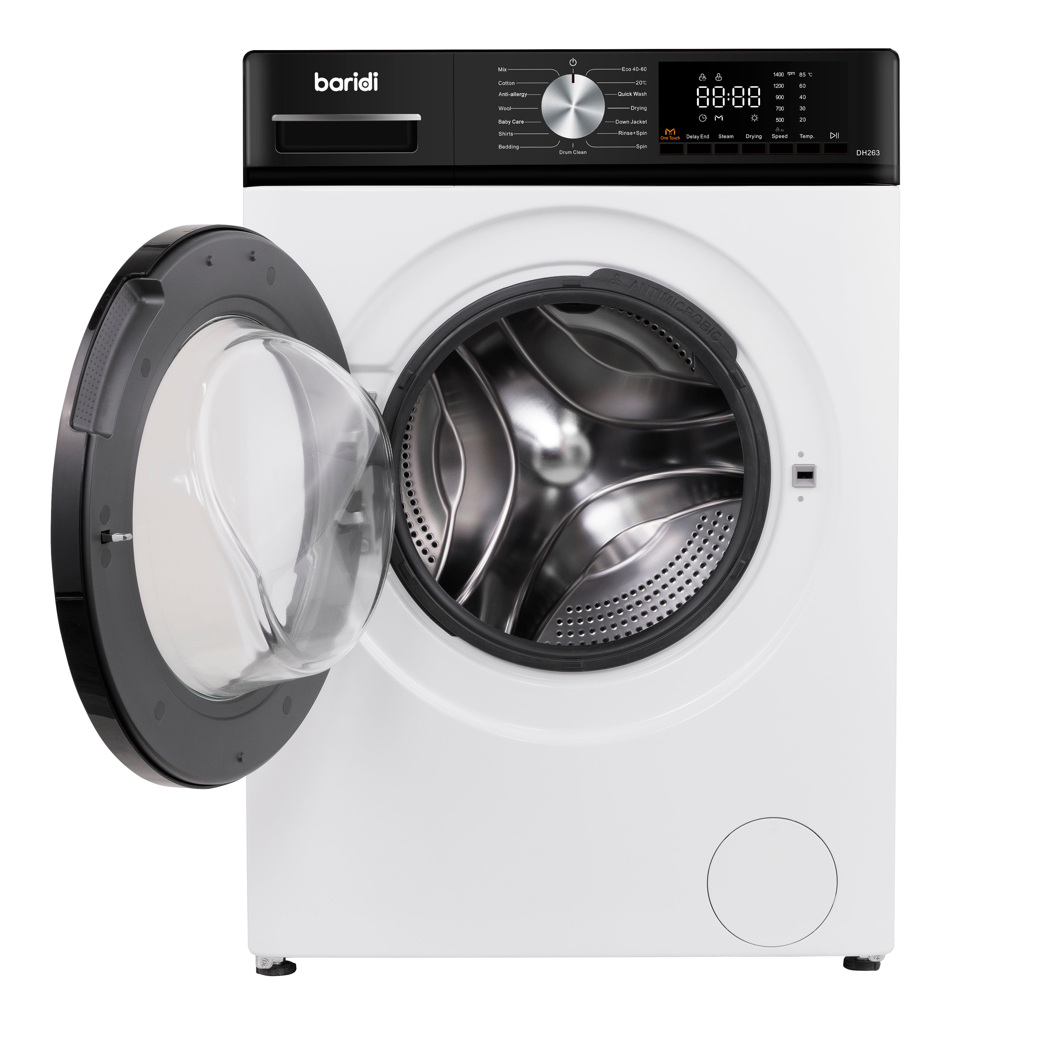 Baridi 8/5kg Washer Dryer, Front Loading, 1400rpm, 15 Programmes, BLDC Motor, White/Black – DH263